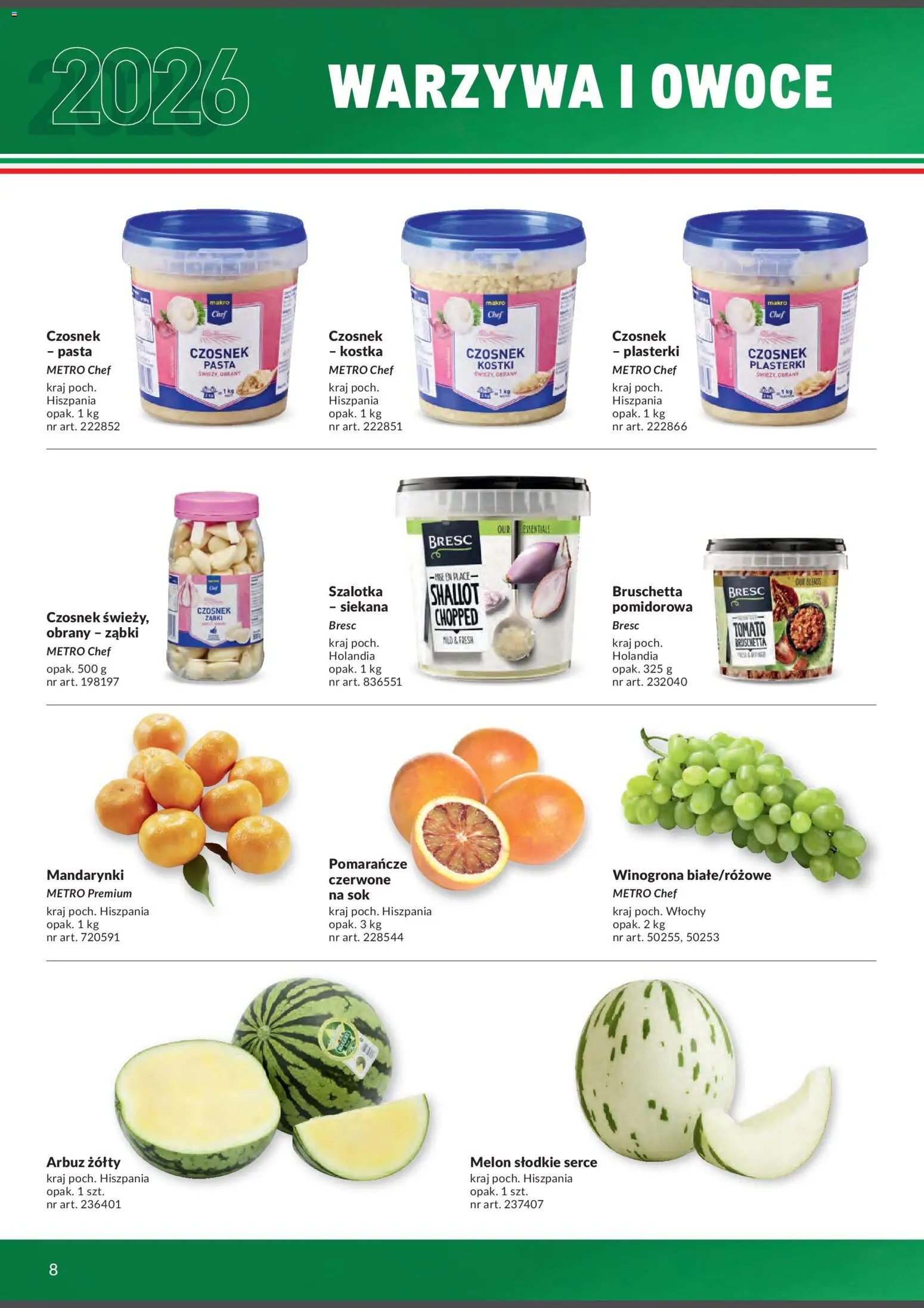 Makro Gazetka - Italia od 01.02.2026 | Strona: 8 | Produkty: Winogrona, Bruschetta, Mandarynki, Warzywa