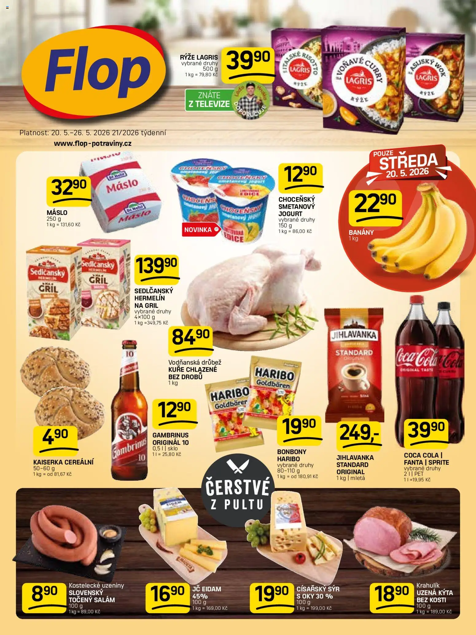 Flop leták od 20.05.2026 | Strana: 1 | Produkty: Kaiserka, Televize, Gambrinus, Cola
