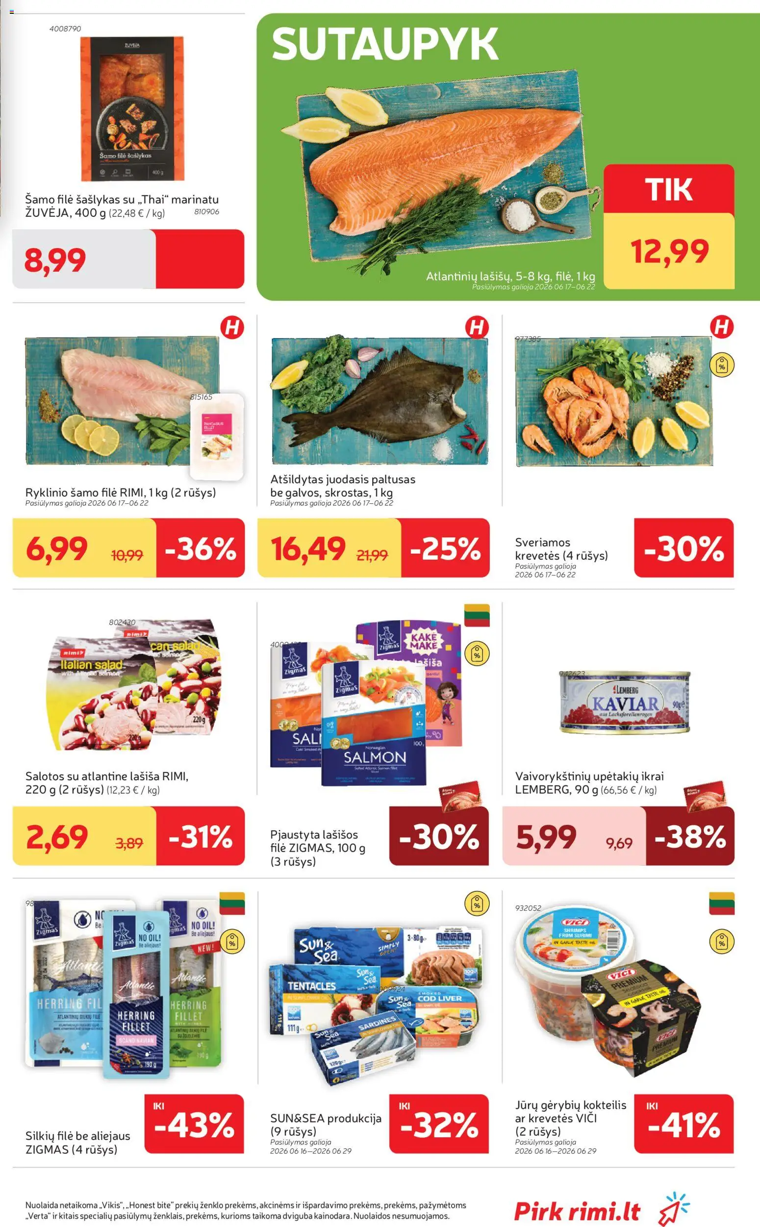 Rimi akcijos nuo 16.06.2026 | Puslapis: 7 | Prekių: Salotos, Lašišos, Ikrai