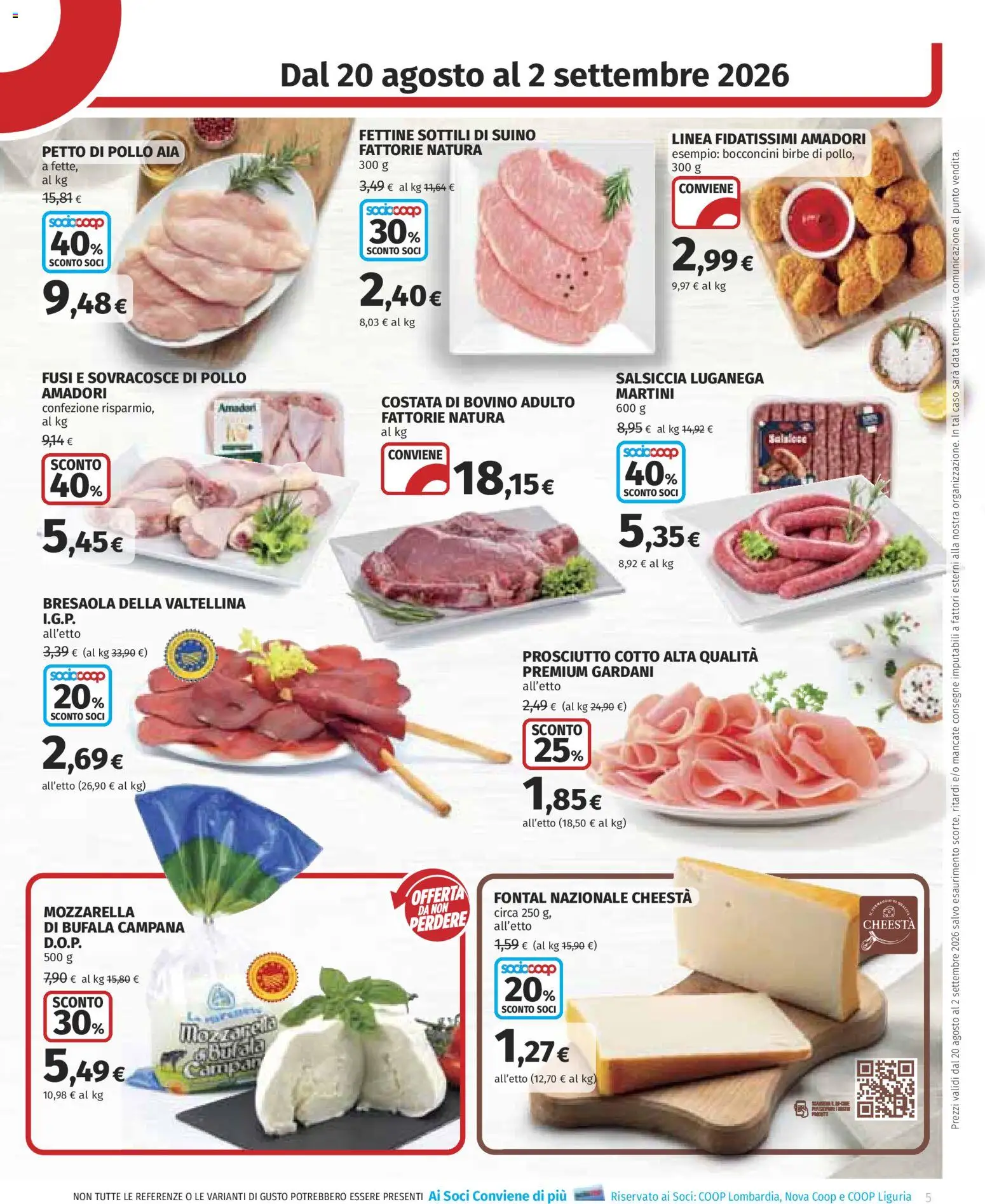 Volantino COOP del 20/08/2026 | Pagina: 5 | Prodotti: Prosciutto Cotto, Mozzarella, Data, Martini