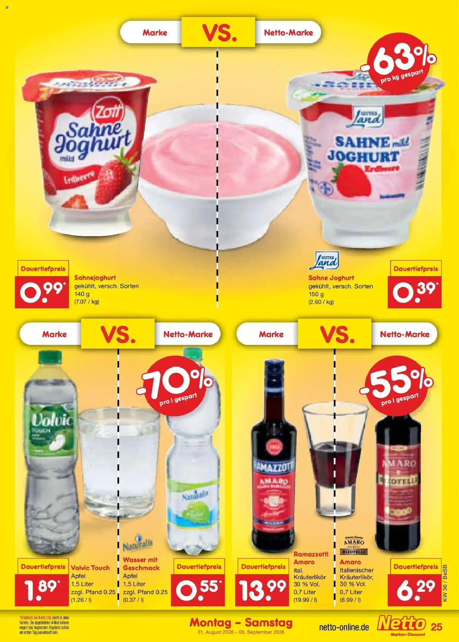 Netto Marken-Discount Prospekt Kremmen (ab 31.08.2026) » Angebote | Seite: 35 | Produkte: Joghurt, Volvic touch, Volvic, Ramazzotti