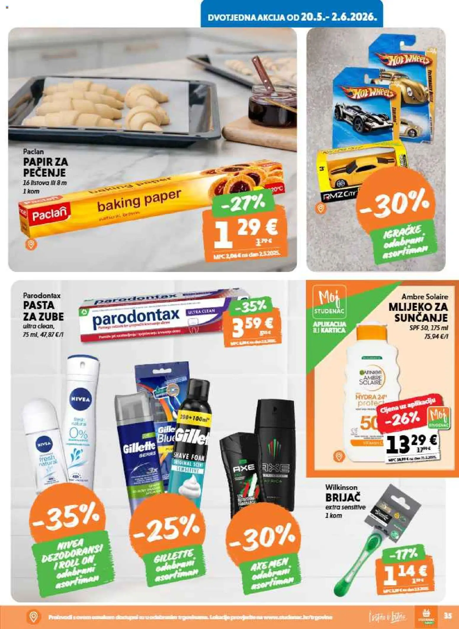 Studenac katalog | vrijedi od 27.05.2026 | Stranica: 35 | Proizvodi: Brijač, Pasta, Axe, Parodontax