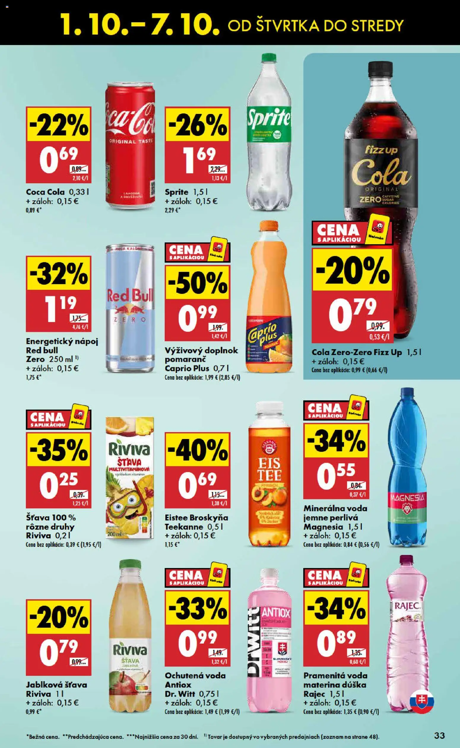 Nové Biedronka akcie – leták je platný od 01.10.2026 | Strana: 33 | Produkty: Rajec, Ochutená voda, Cola, Šťava