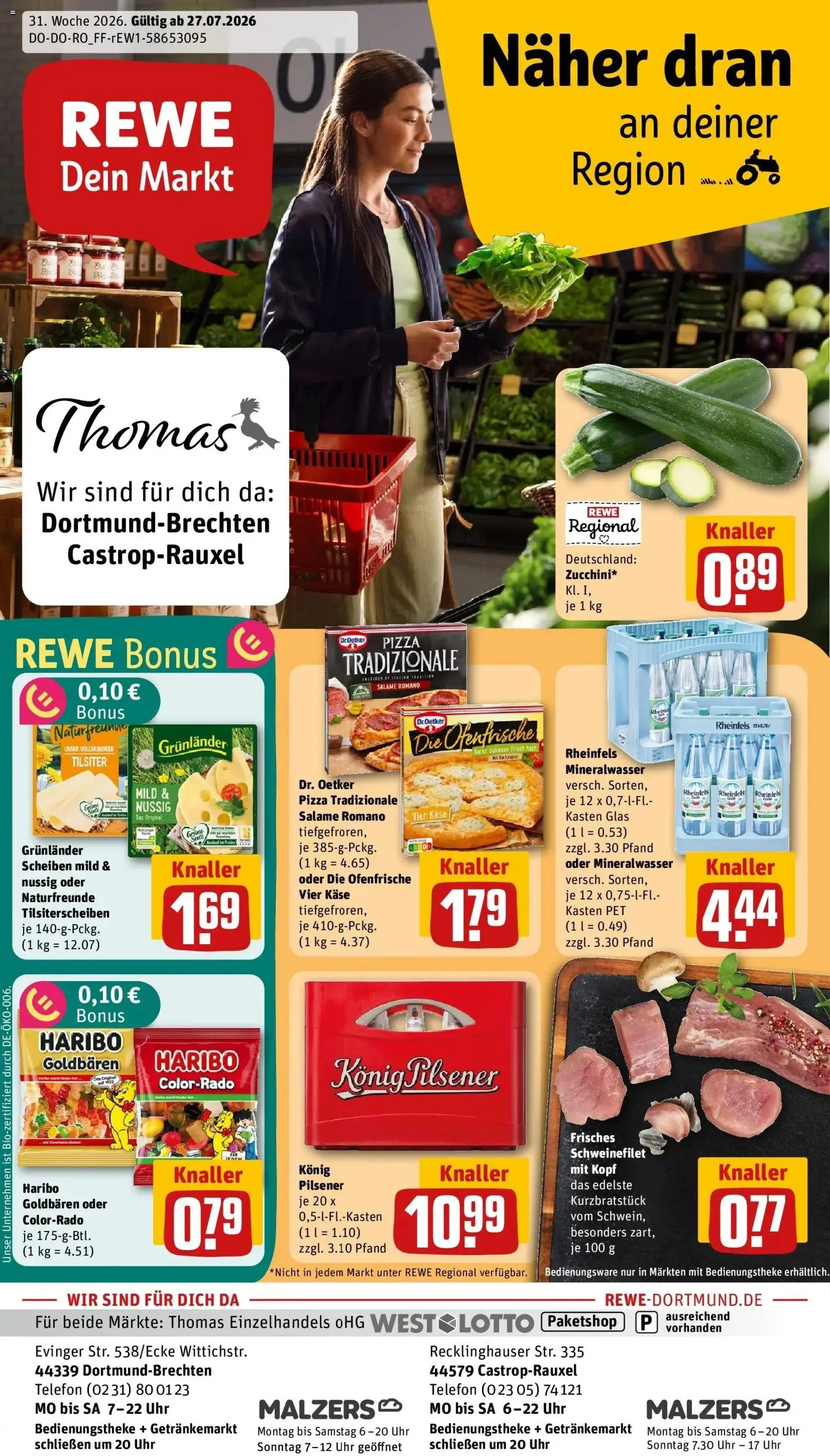 Rewe Prospekt Castrop-Rauxel – gültig ab 27.07.2026 | Seite: 1 | Produkte: Haribo, Käse, Ofenfrische, Pizza