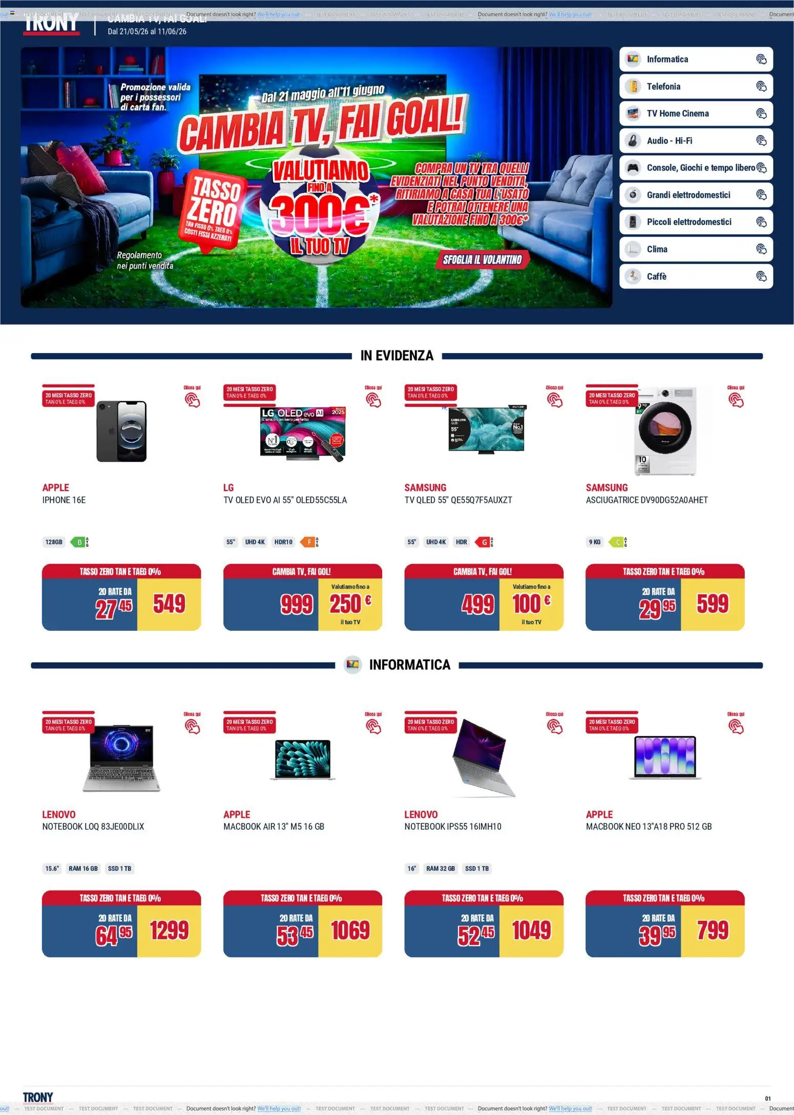 Volantino Trony del 21.05.2026 | Pagina: 1 | Prodotti: Notebook, Audio, Macbook, Samsung