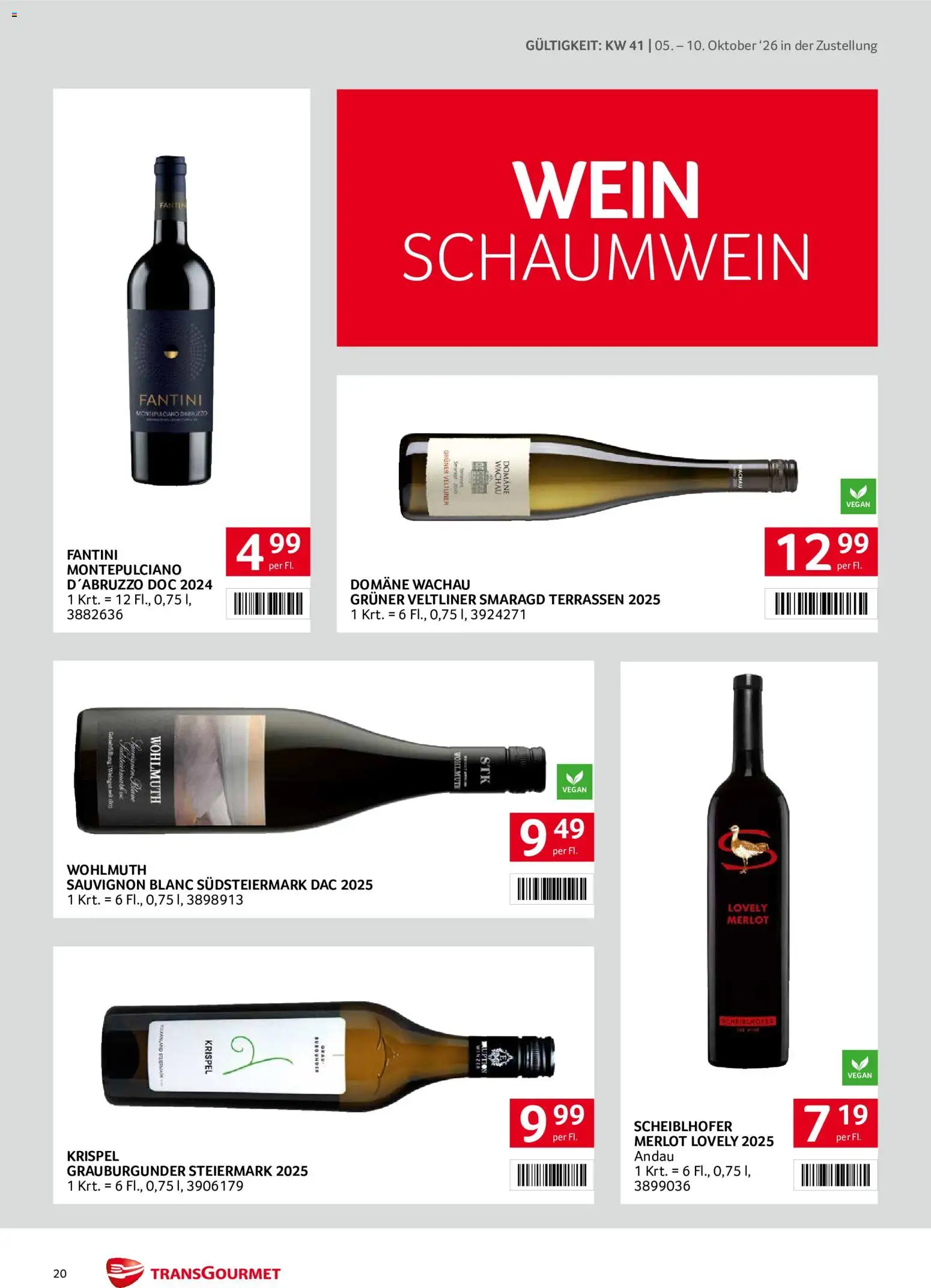 Transgourmet Zustellaktion gültig ab 05.10.2026 | Seite: 20 | Produkte: Wein