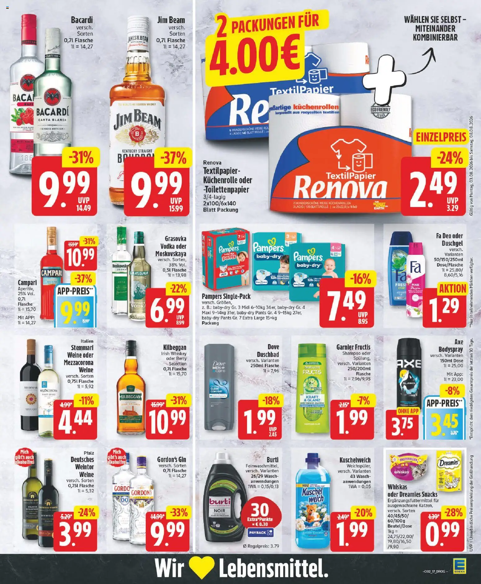 Edeka Prospekt – gültig ab 03.08.2026 | Seite: 17 | Produkte: Campari, Pampers, Shampoo, Gin
