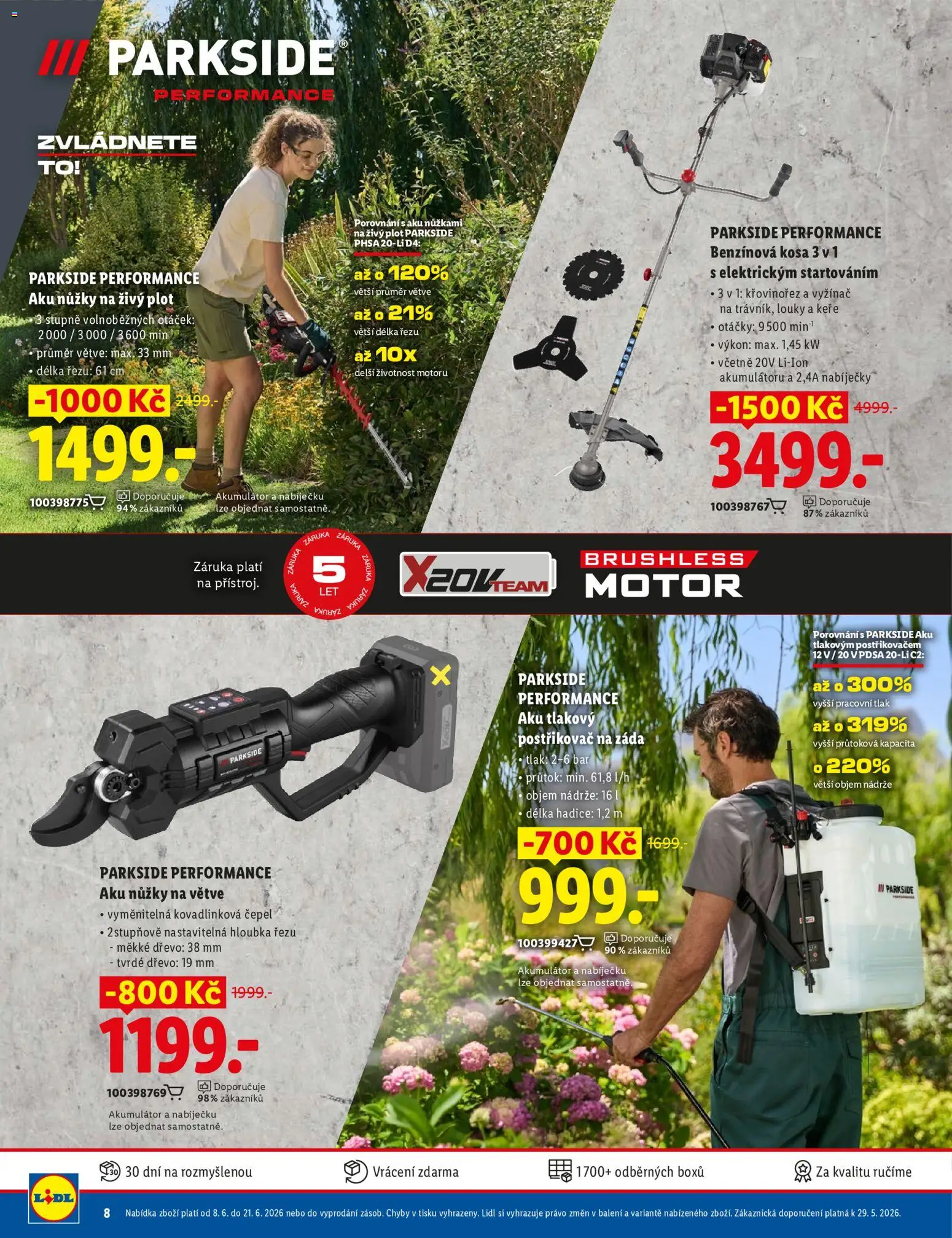 Lidl magazín od 08.06.2026 | Strana: 8 | Produkty: Hadice, Křovinořez, Aku nůžky na živý plot, Aku nůžky