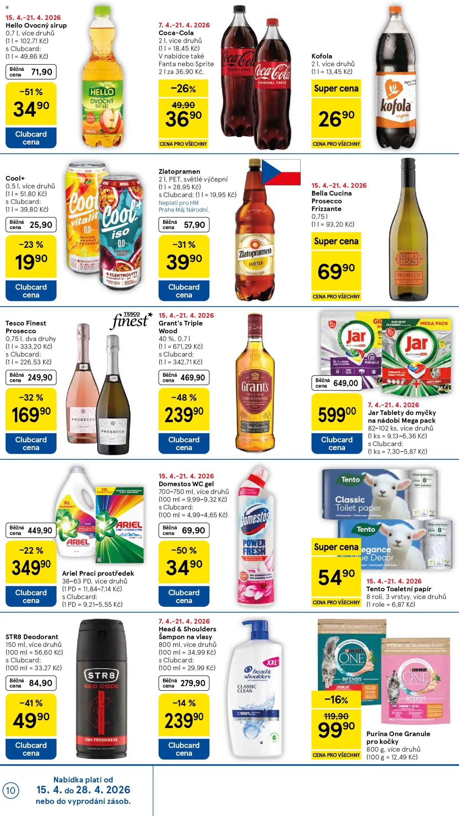 Tesco leták - Hypermarket od 15.04.2026 | Strana: 10 | Produkty: Prosecco, Frizzante, Ariel, Kofola
