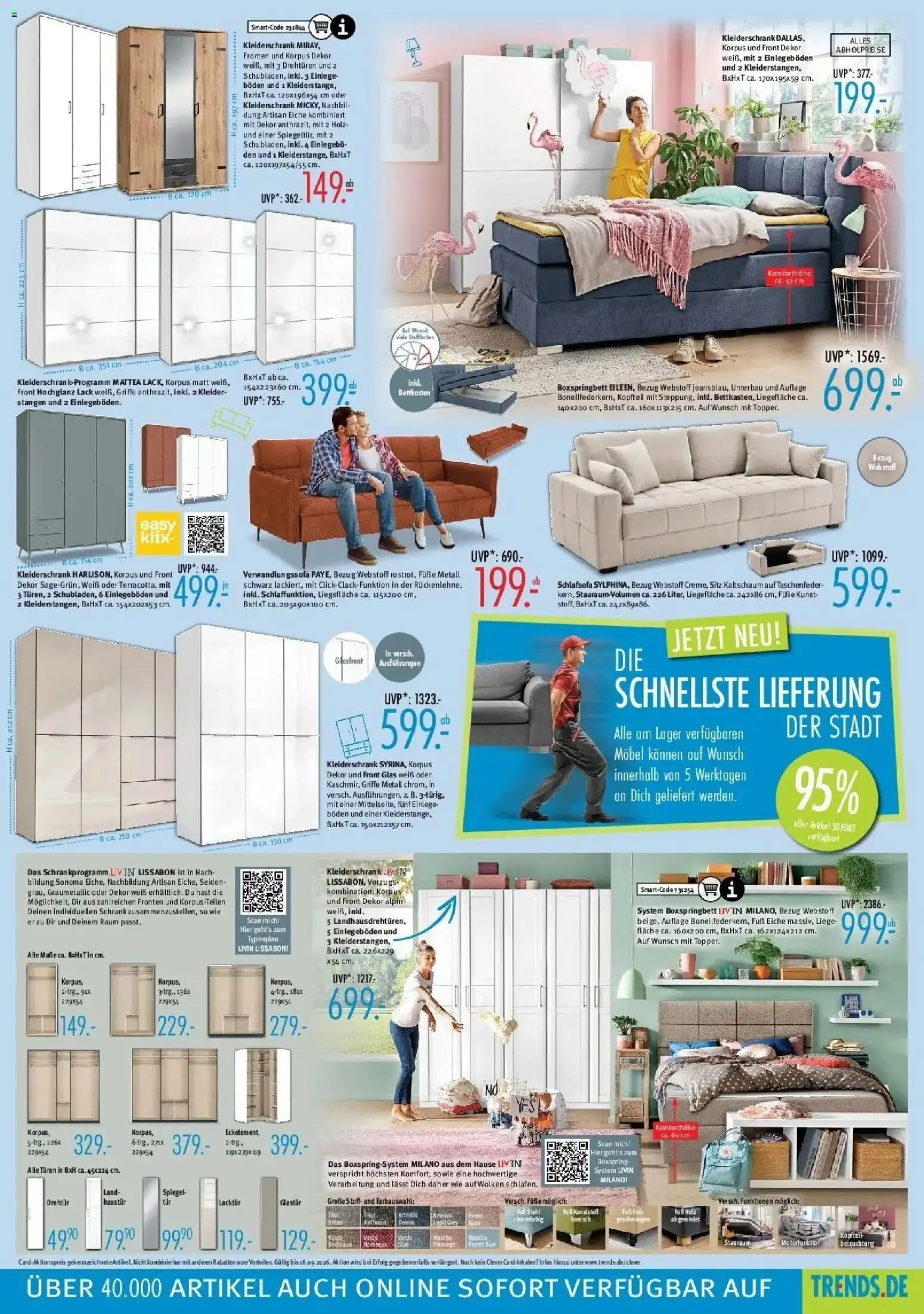 Trends - Ostermann Trends: Neue Möbel wirken Wunder. (ab 29.08.2026) zum Blättern | Seite: 5 | Produkte: Schlafsofa, Kleiderschrank, Boxspringbett, Liege