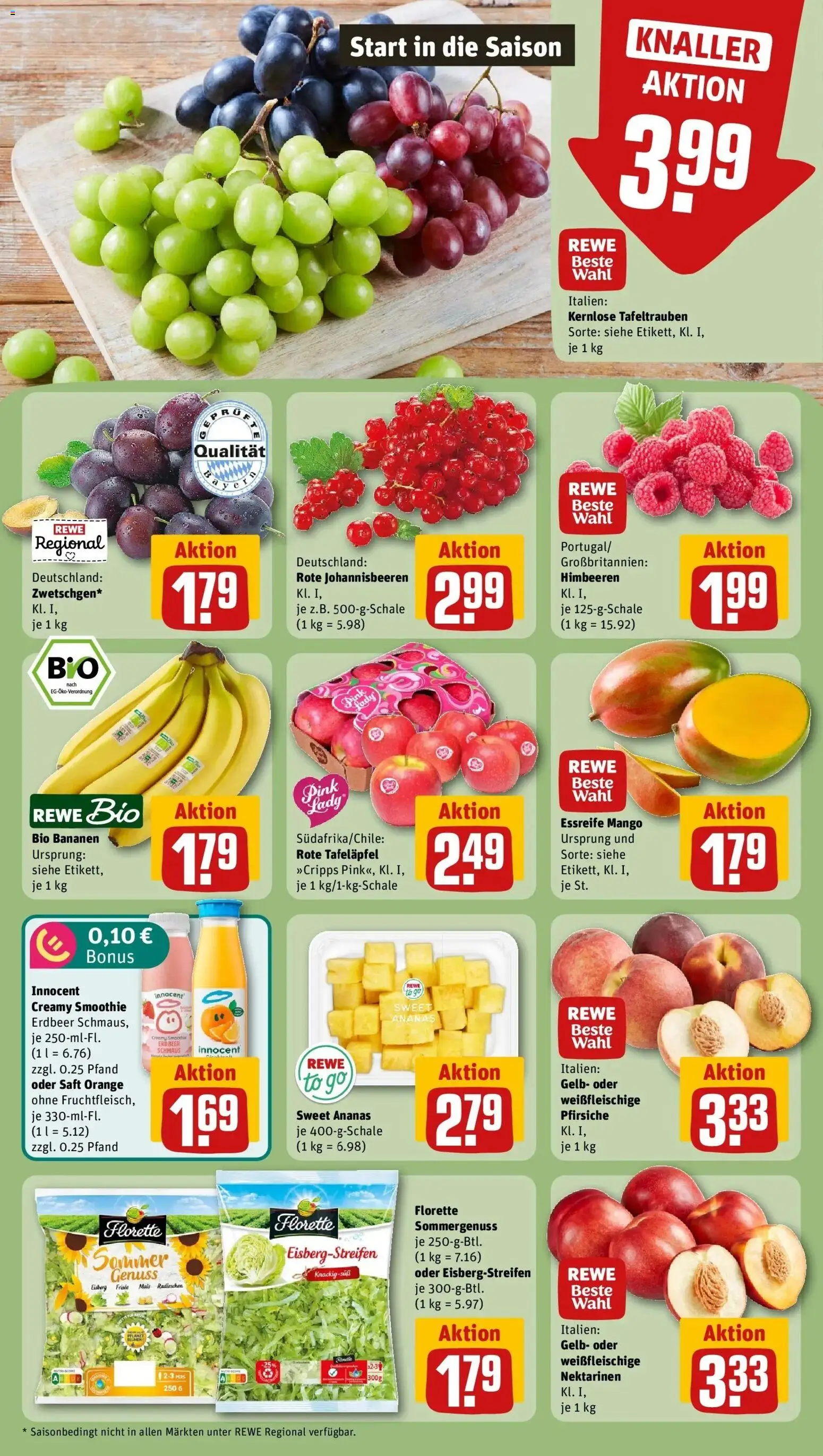 REWE Prospekt ab 03.08.2026 zum Blättern » Angebote | Seite: 6 | Produkte: Mais, Nektarinen, Bananen, Saft