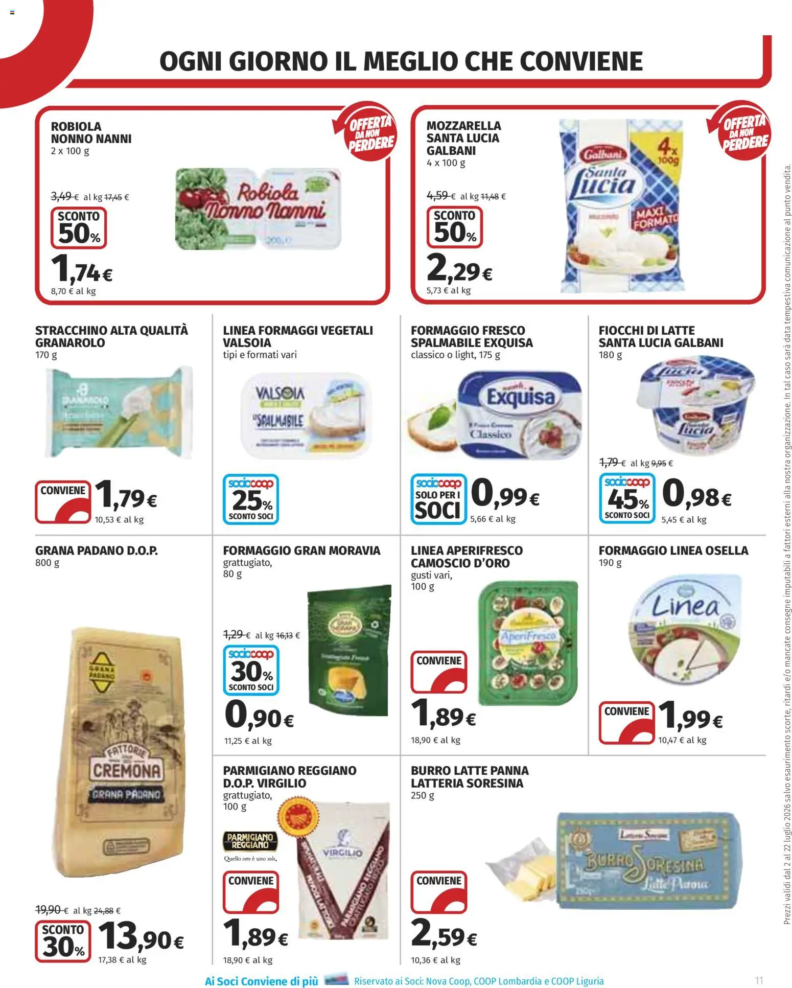 Volantino COOP del 02/07/2026 | Pagina: 11 | Prodotti: Mozzarella, Noci, Grana Padano, Parmigiano