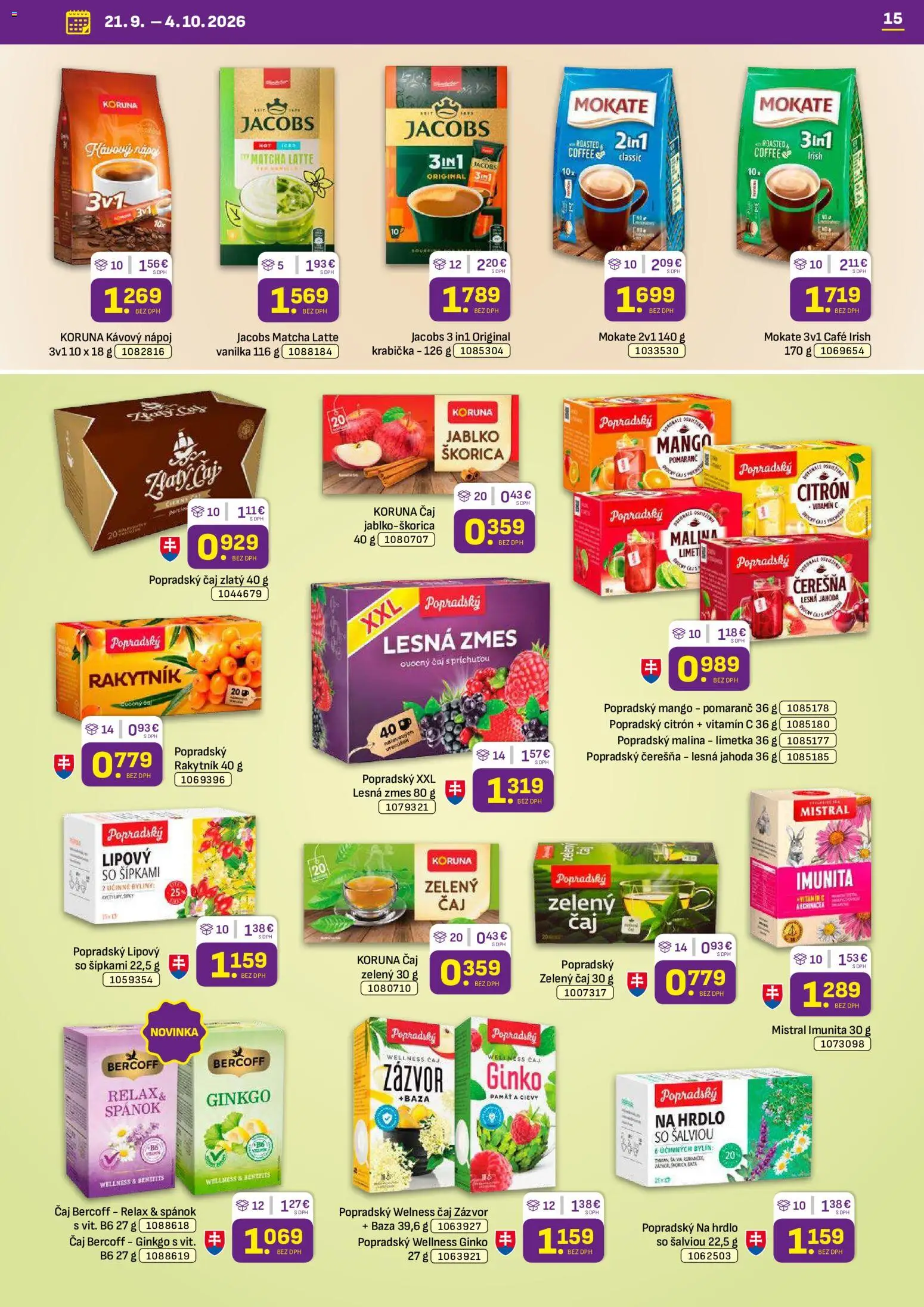 Nové Libex akcie – leták je platný od 21.09.2026 | Strana: 15 | Produkty: Limetka, Zázvor, Zelený čaj, Vanilka
