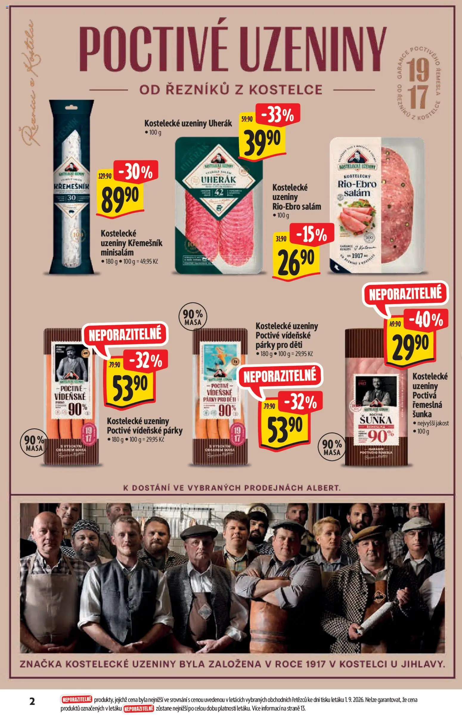 Albert katalog - Supermarket od 09.09.2026 | Strana: 2 | Produkty: Salám, Šunka, Vídeňské párky, Párky