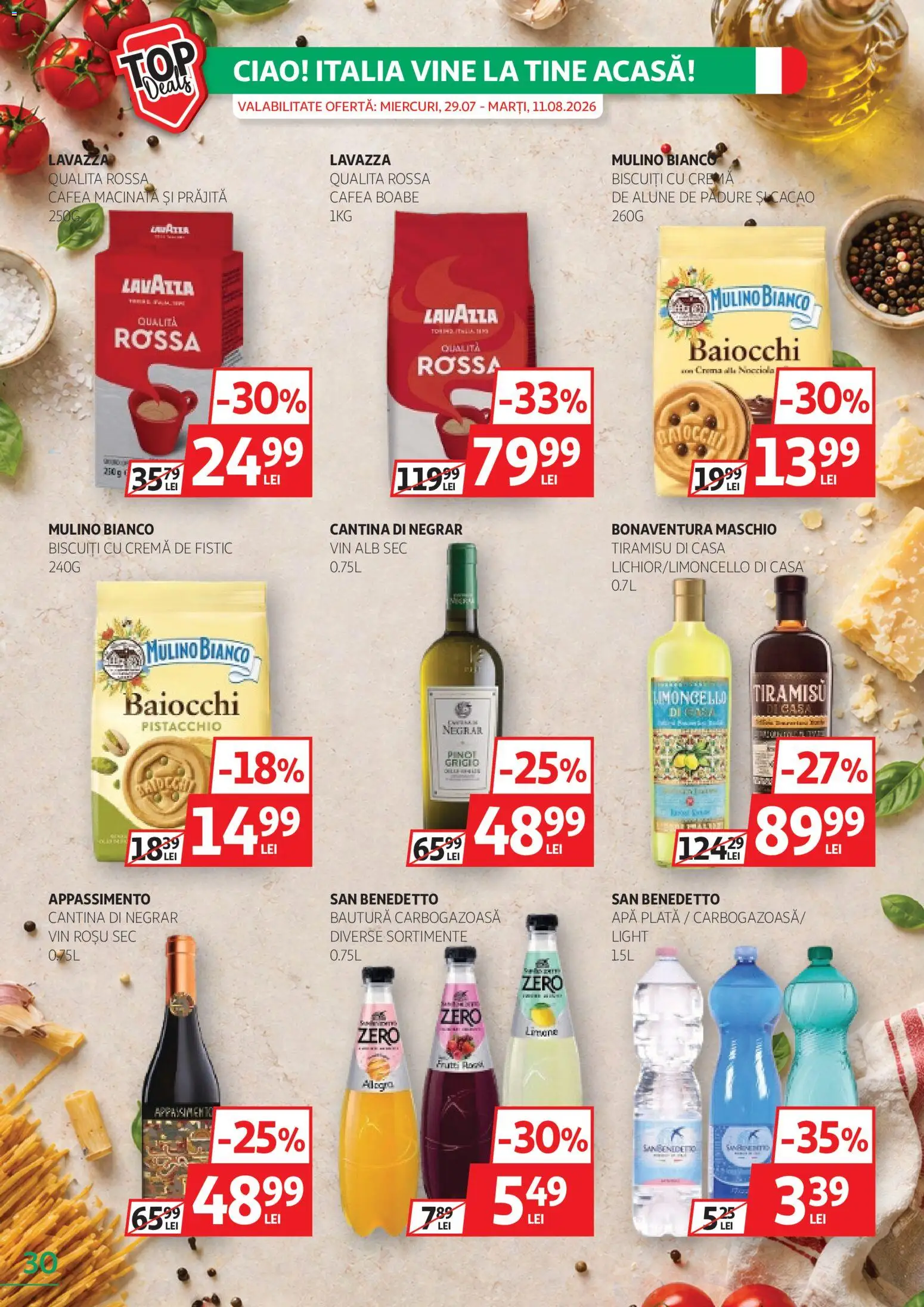 Noul catalog Auchan – valabil de la 29.07.2026 | Pagină: 30 | Produse: Tiramisu, Vin, Biscuiți, Apă