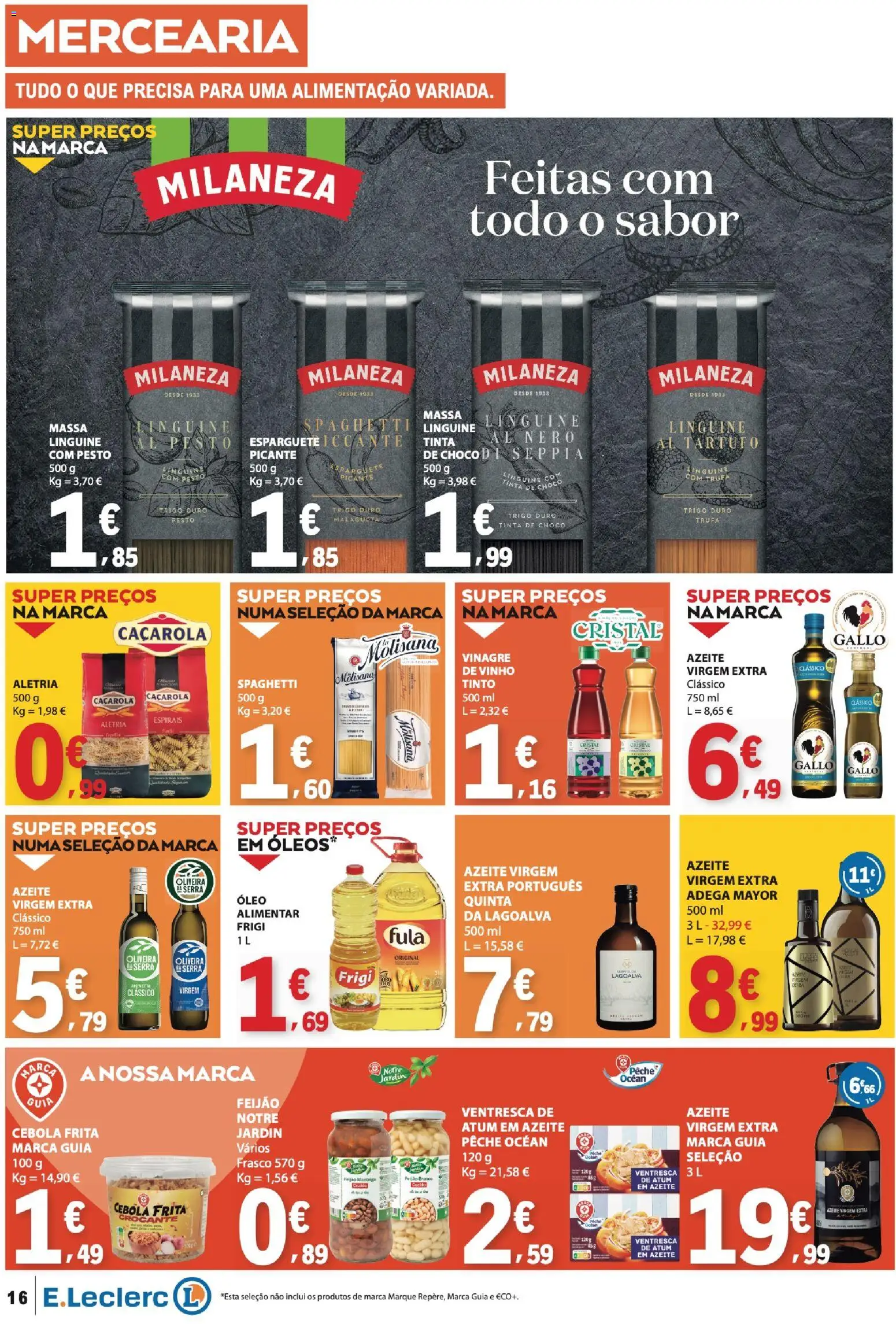 E.Leclerc folheto │ válido de 16.04.2026 | Página: 16 | Produtos: Vinagre, Azeite, Óleo, Massa
