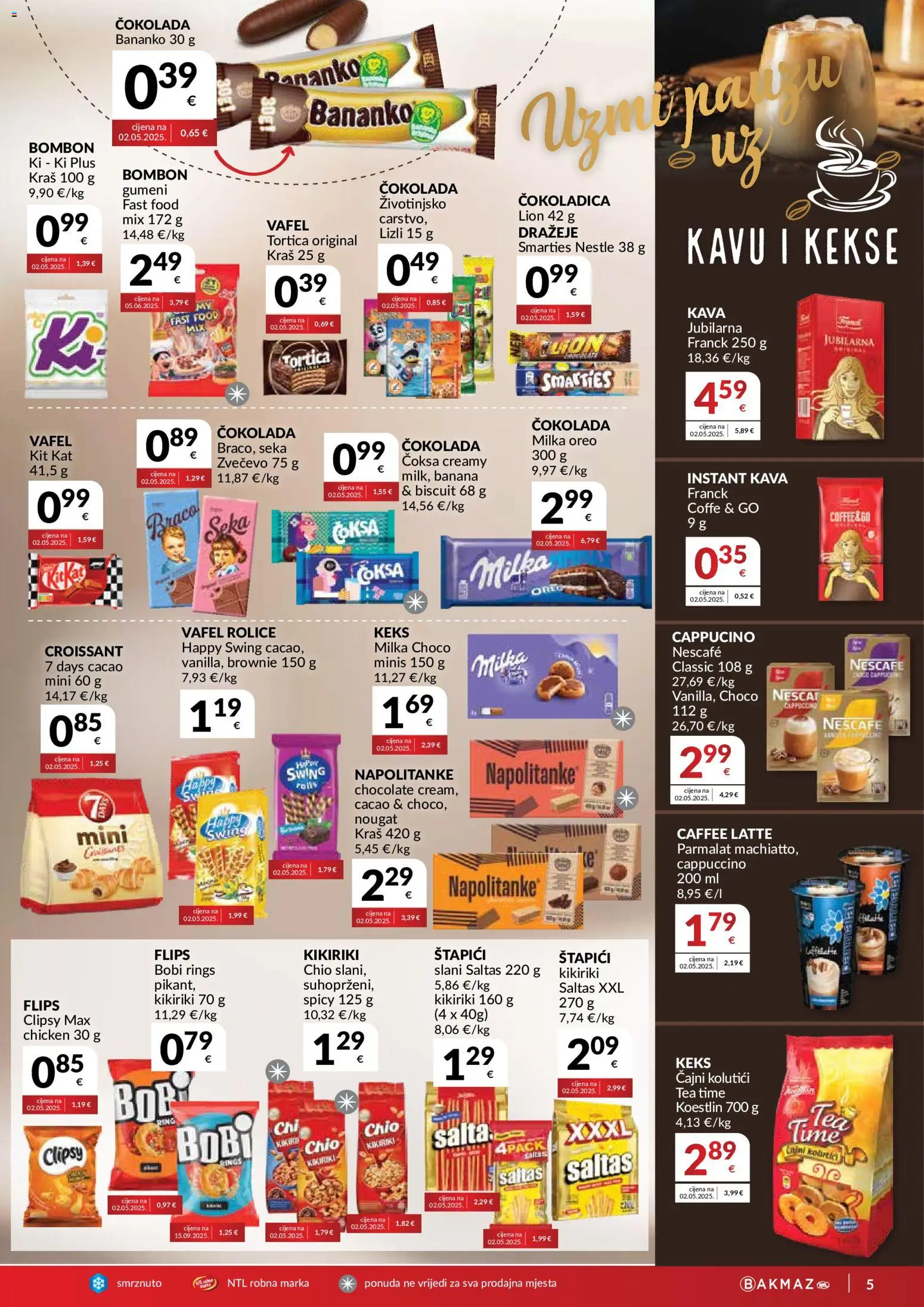 Bakmaz katalog | vrijedi od 02.09.2026 | Stranica: 5 | Proizvodi: Čajni kolutići, Oreo, Napolitanke, Milka