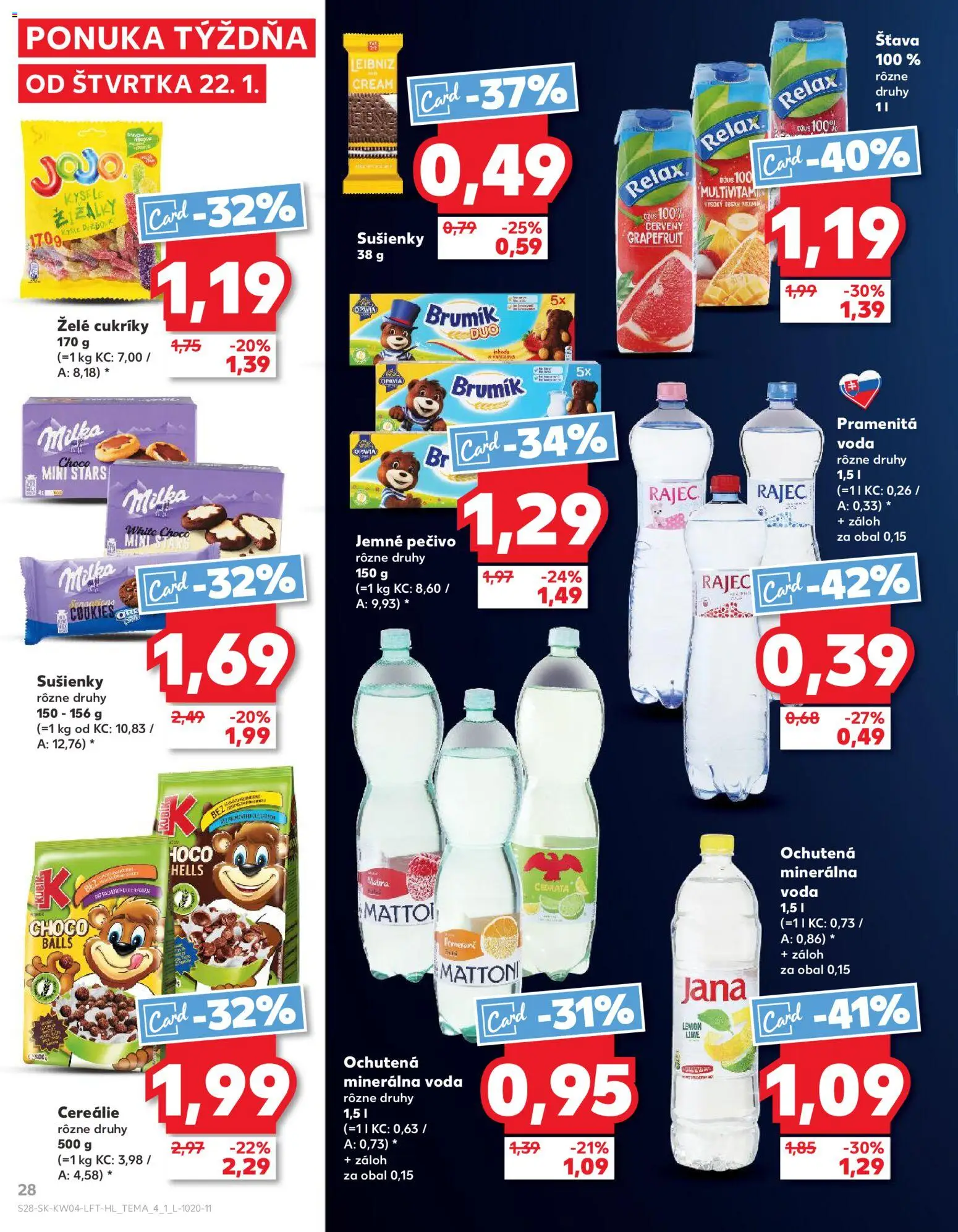 Nové Kaufland akcie – leták je platný od 22.01.2026 | Strana: 28 | Produkty: Rajec, Cukríky, Mattoni, Minerálna voda