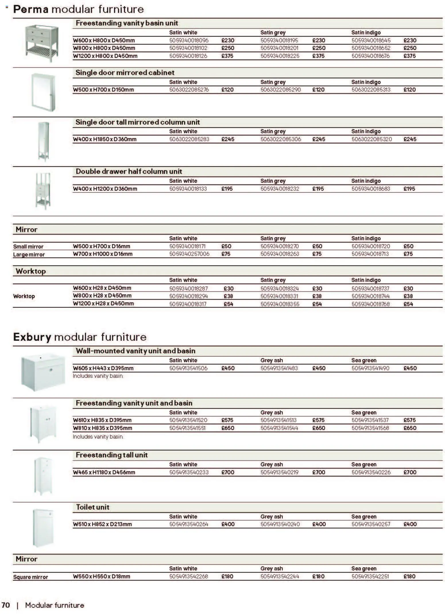 {H1} | Page: 70 | Products: Toilet, Mirror, Worktop, Cabinet