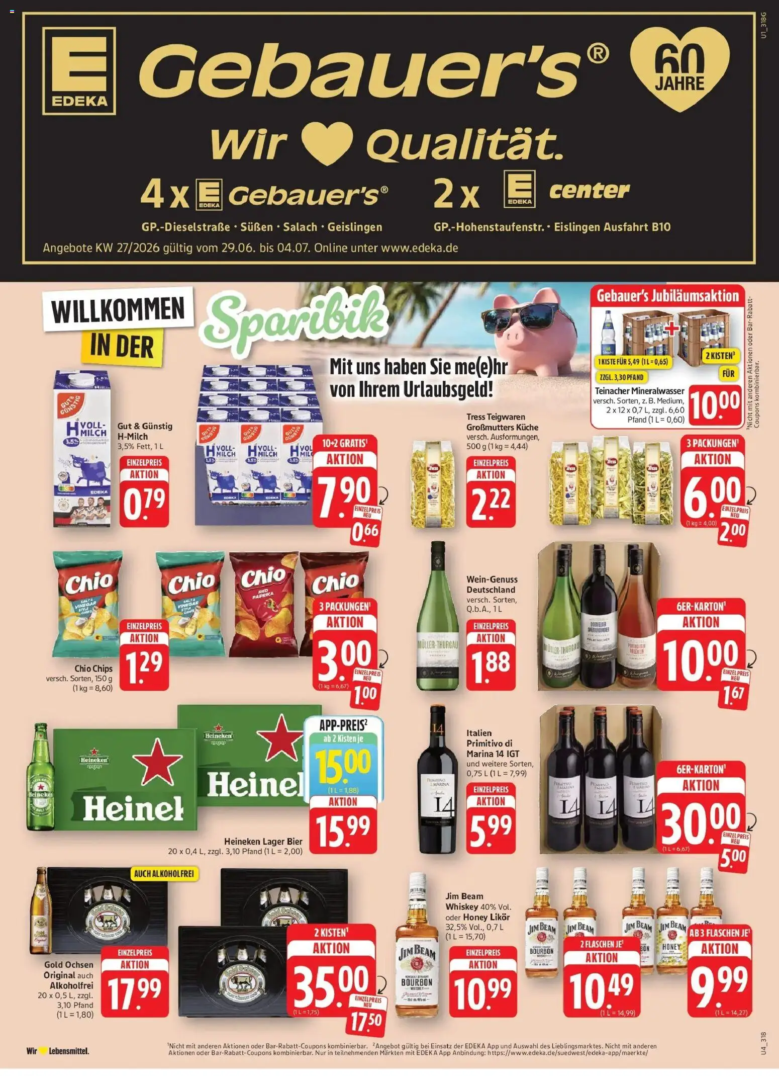Edeka prospekt Geislingen – gültig ab 29.06.2026 | Seite: 1 | Produkte: Mineralwasser, Paprika, Bourbon, Chips