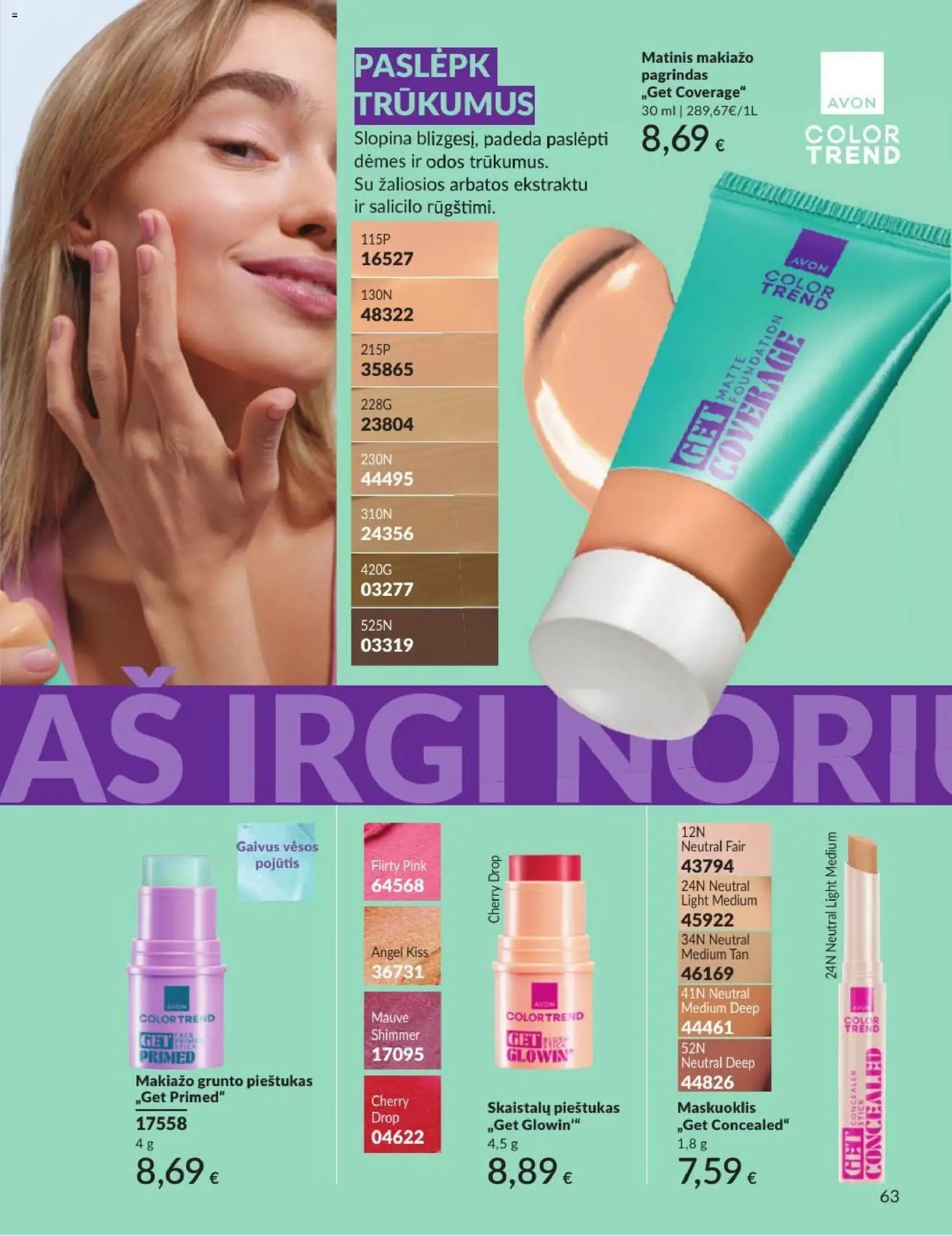 AVON akcijos nuo 2026.08.01 | Puslapis: 63 | Prekių: Makiažo pagrindas, Maskuoklis