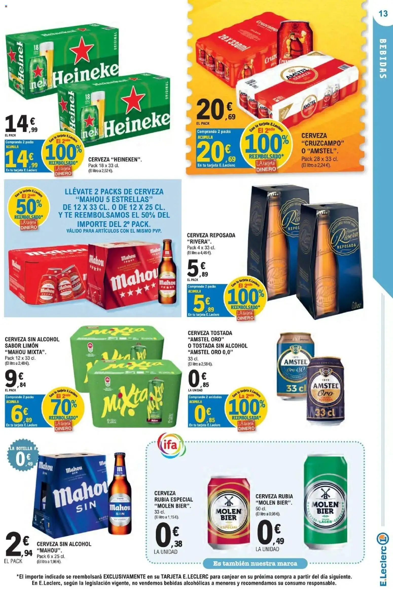 E.Leclerc Megames 1 │ válido desde el 23/09/2026 | Página: 13 | Productos: Cerveza sin alcohol, Cerveza, Bebidas, Alcohol