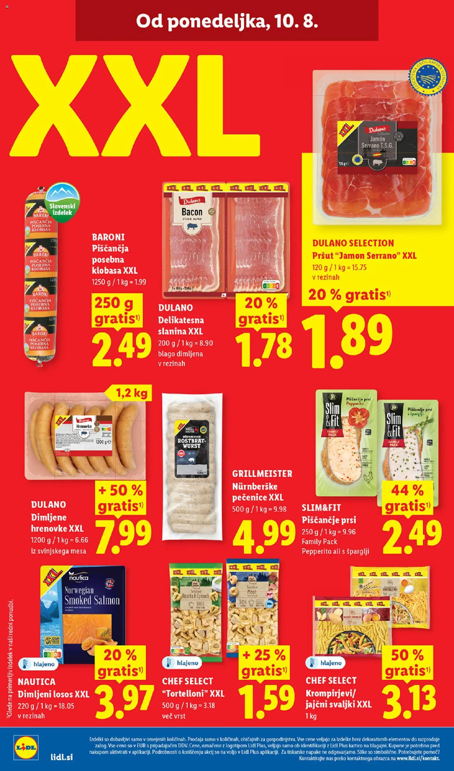 Novi Lidl katalog ponudbe – veljaven od 06.08.2026 | Stran: 52 | Izdelki: Hrenovke, Pršut, Losos, Slanina