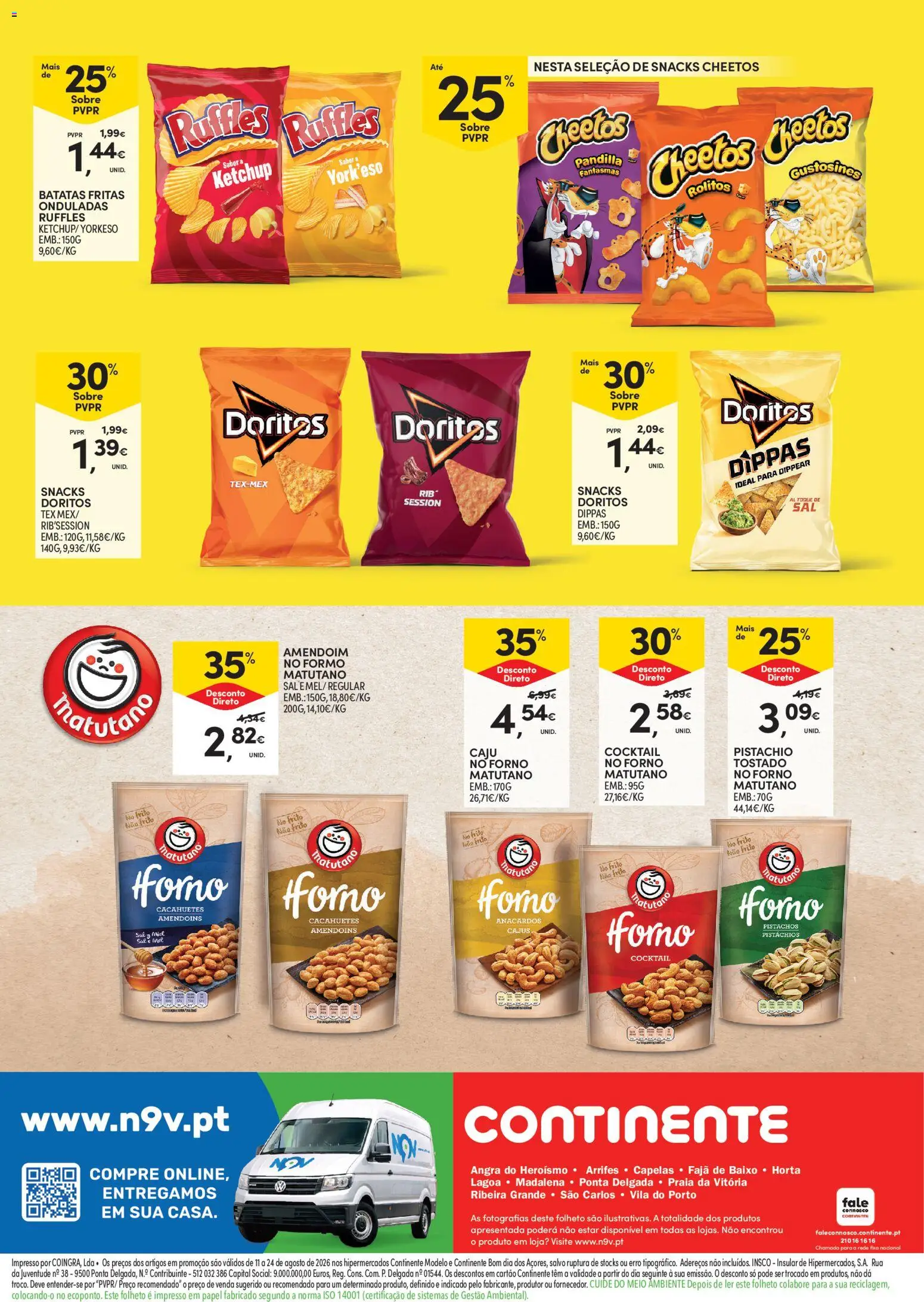 Continente Açores Matutano e Coca cola │ válido de 11/08/2026 | Página: 4 | Produtos: Batatas, Snacks, Ketchup, Caju