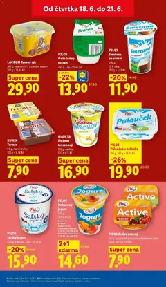 Náhled letáku PILOS Selský jogurt, 400 g, 4 % tuku, 1 kg = 39,75 Kč od 18.06.2026 | Strana: 15 | Produkty: Tavený sýr, Mango, Odtučněný tvaroh, Termix