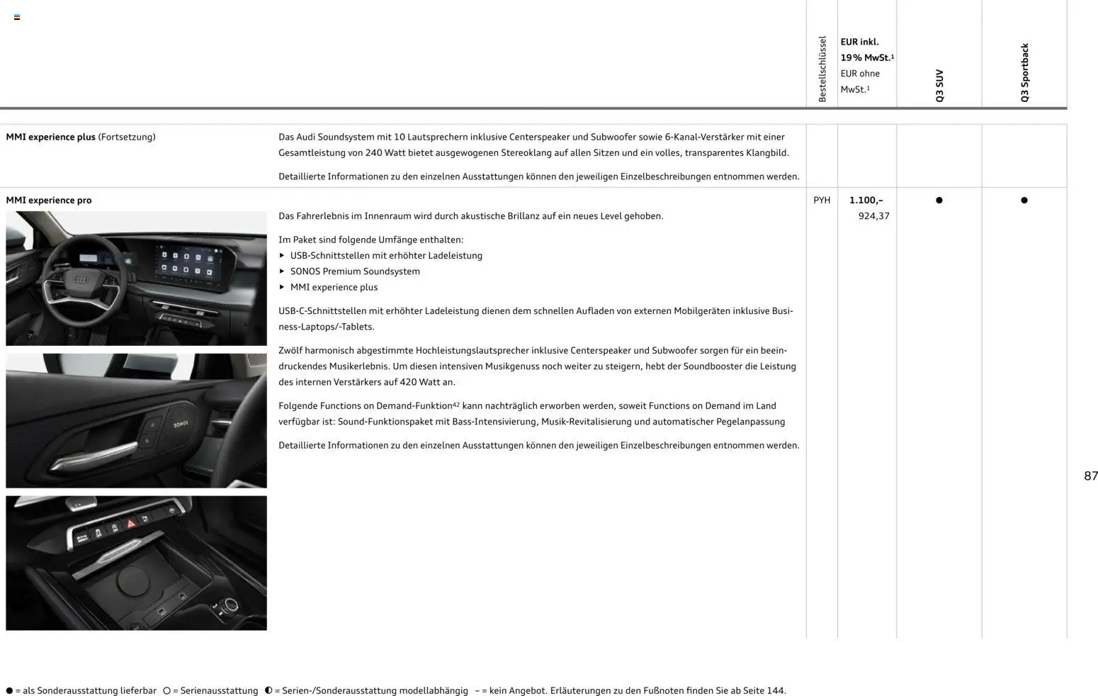 Audi Q3 – gültig ab 02.10.2026 | Seite: 87 | Produkte: Soundsystem