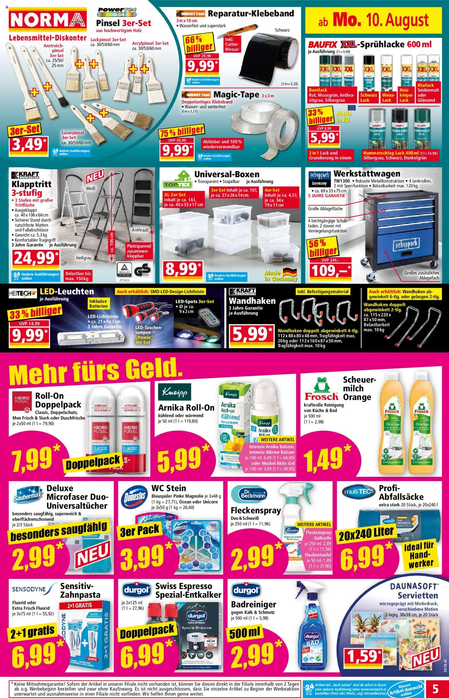 Norma Flugblatt gültig ab 10.08.2026 | Seite: 5 | Produkte: Wasser, Bad, Milch, Zahnpasta