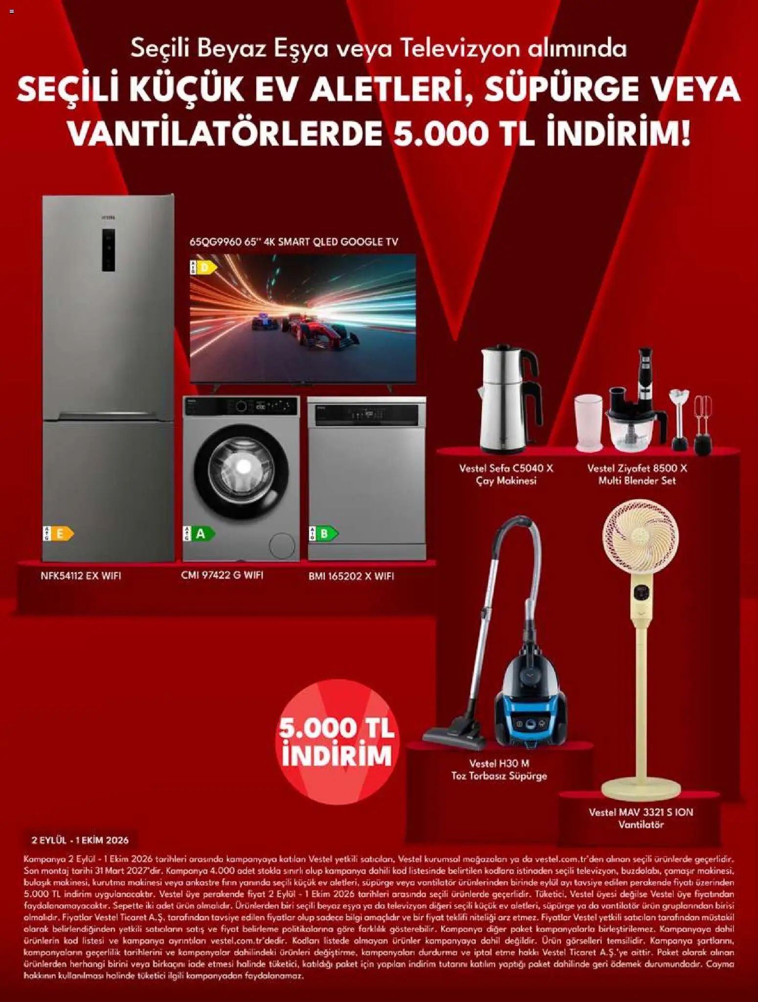 Vestel - Tüketici Elektroniği - 02 Eylül 2026 tarihinden itibaren geçerlidir | Sayfa: 15 | Ürünler: Blender, TV, Televizyon, Vantilatör