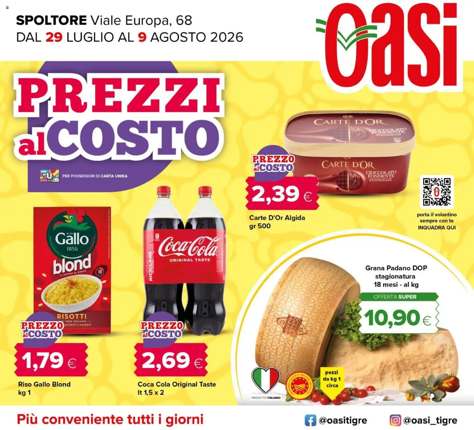 Volantino Oasi del 29/07/2026 | Pagina: 1 | Prodotti: Cioccolato, Tè, Grana Padano, Coca Cola