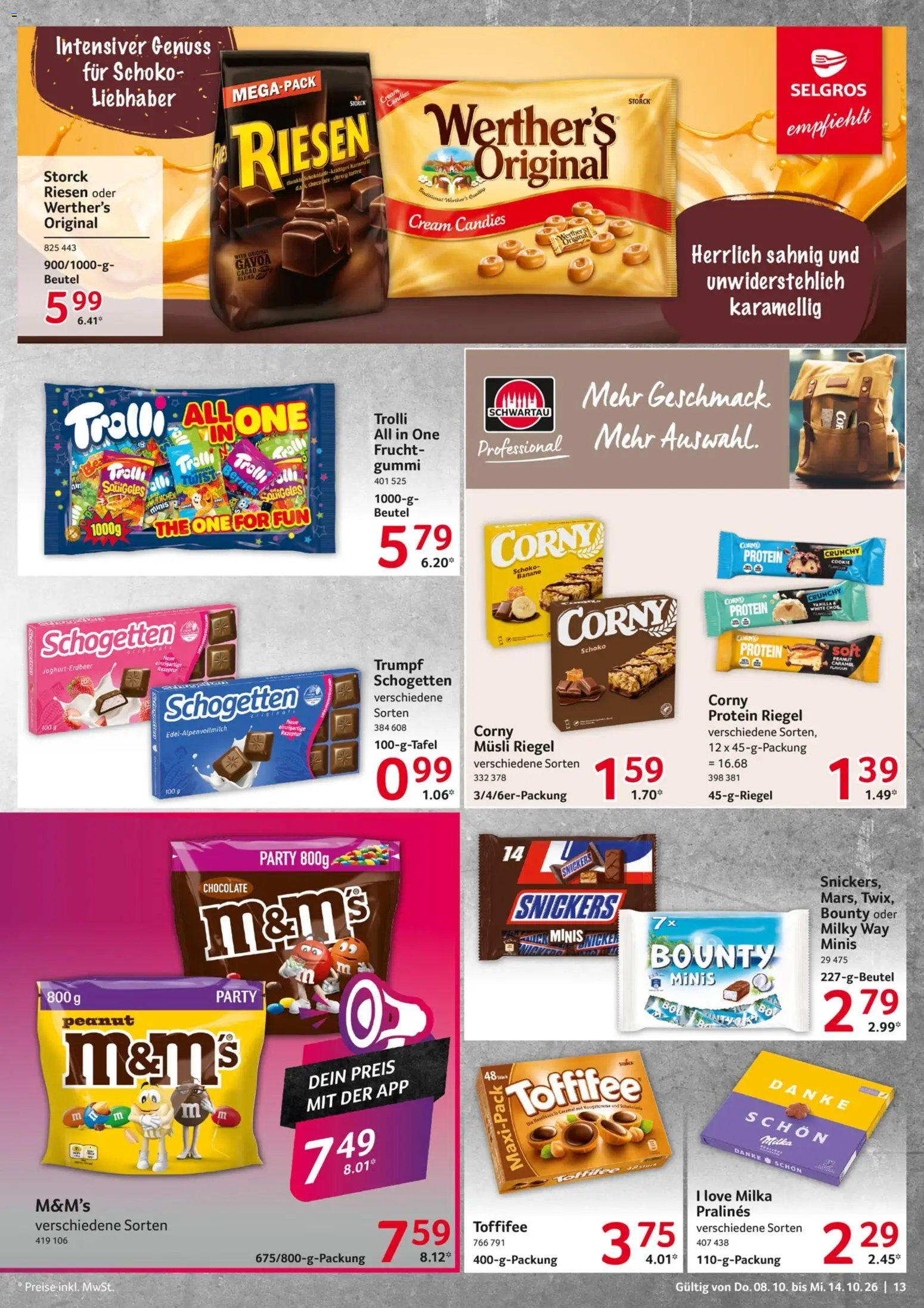 Selgros Prospekt – gültig ab 08.10.2026 | Seite: 13 | Produkte: Musli, M&M's, Snickers, Toffifee