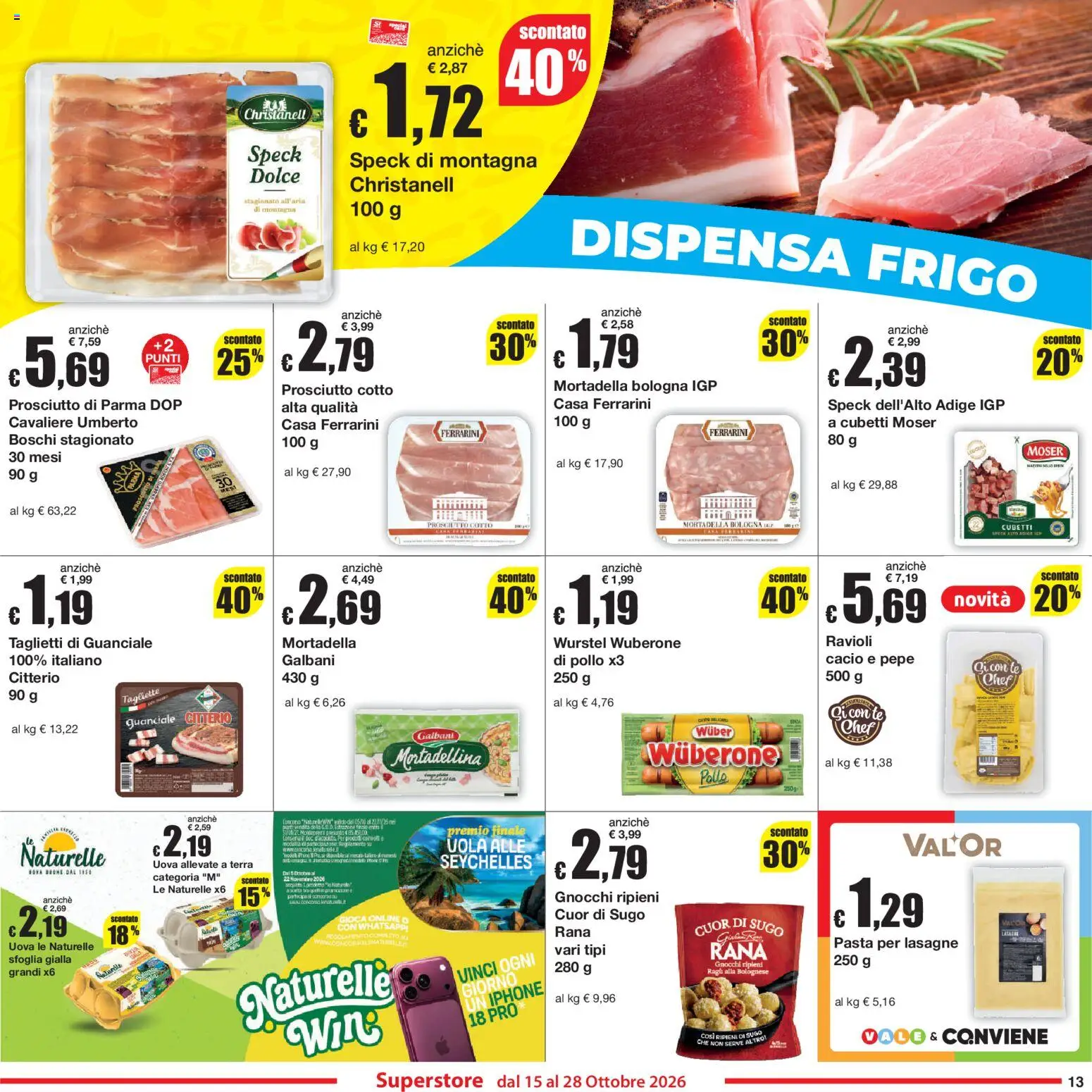 Volantino Sì con Te del 15/10/2026 | Pagina: 13 | Prodotti: Prosciutto Cotto, Uova, Wurstel, Lasagne