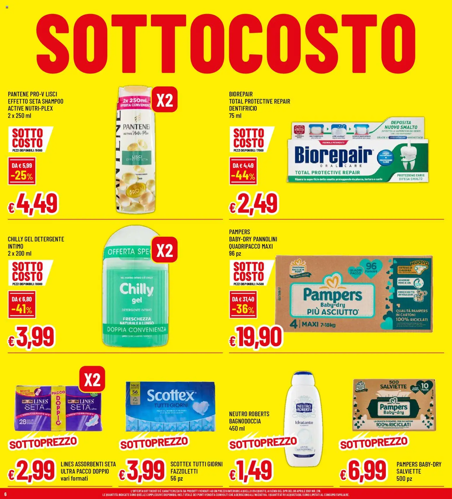 Volantino Famila del 29/10/2026 | Pagina: 6 | Prodotti: Dentifricio, Fazzoletti, Assorbenti, Orecchiette