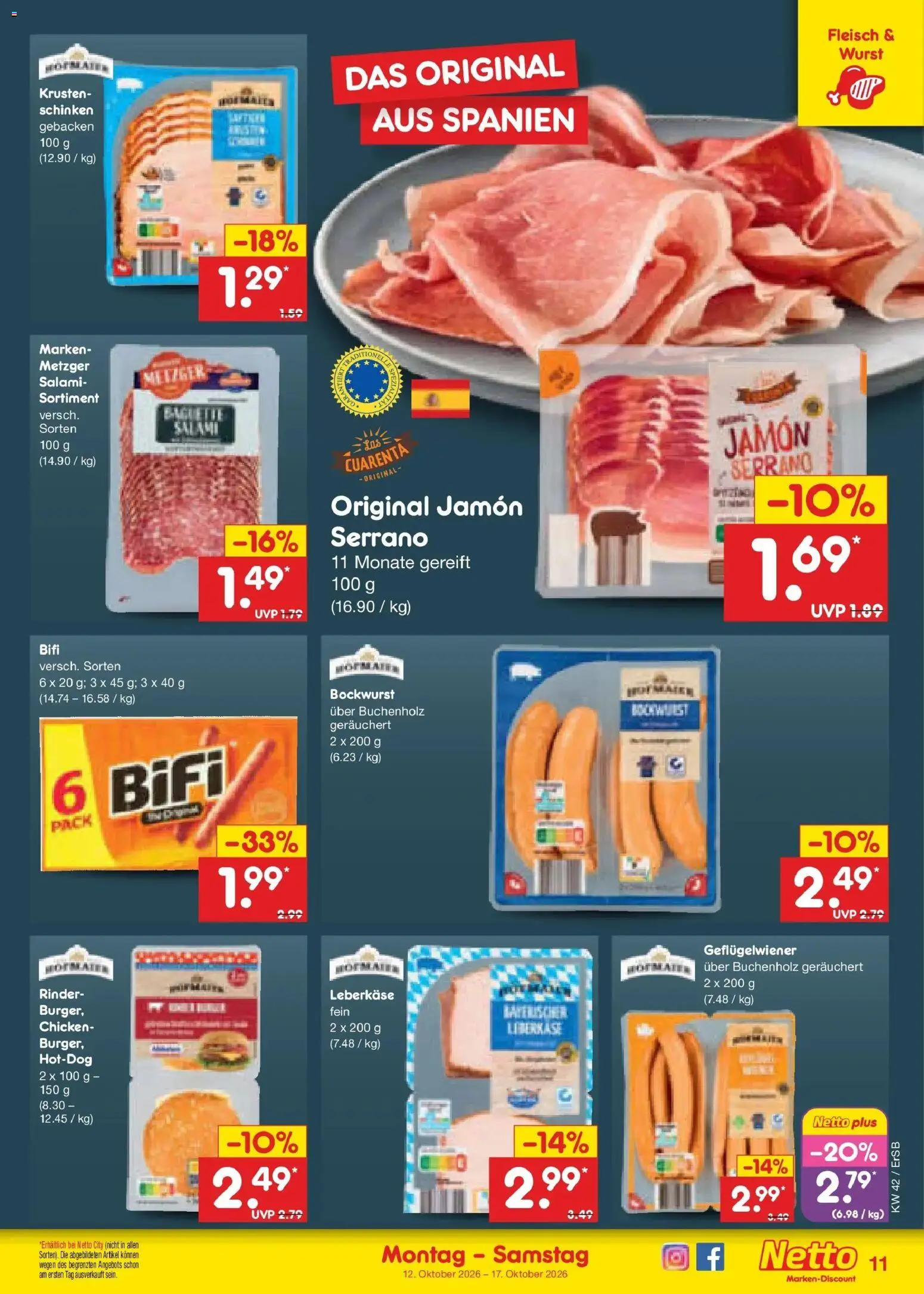 Netto Marken-Discount Prospekt Naumburg (ab 12.10.2026) » Angebote | Seite: 13 | Produkte: Bifi, Baguette, Salami, Leberkase