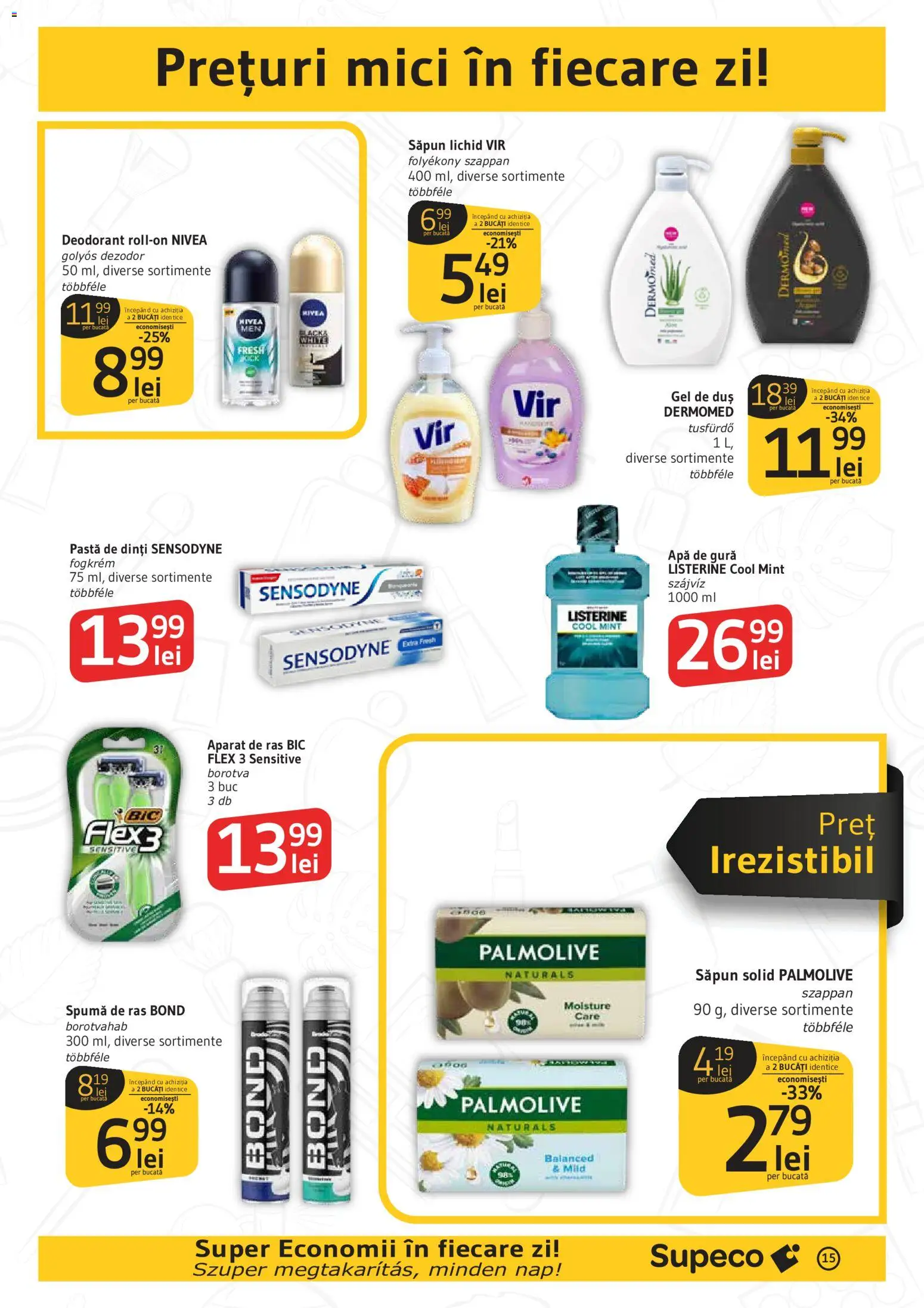 Noul catalog Supeco – valabil de la 25.06.2026 | Pagină: 15 | Produse: Gel de duș, Pastă de dinți, Apă de gură, Apă