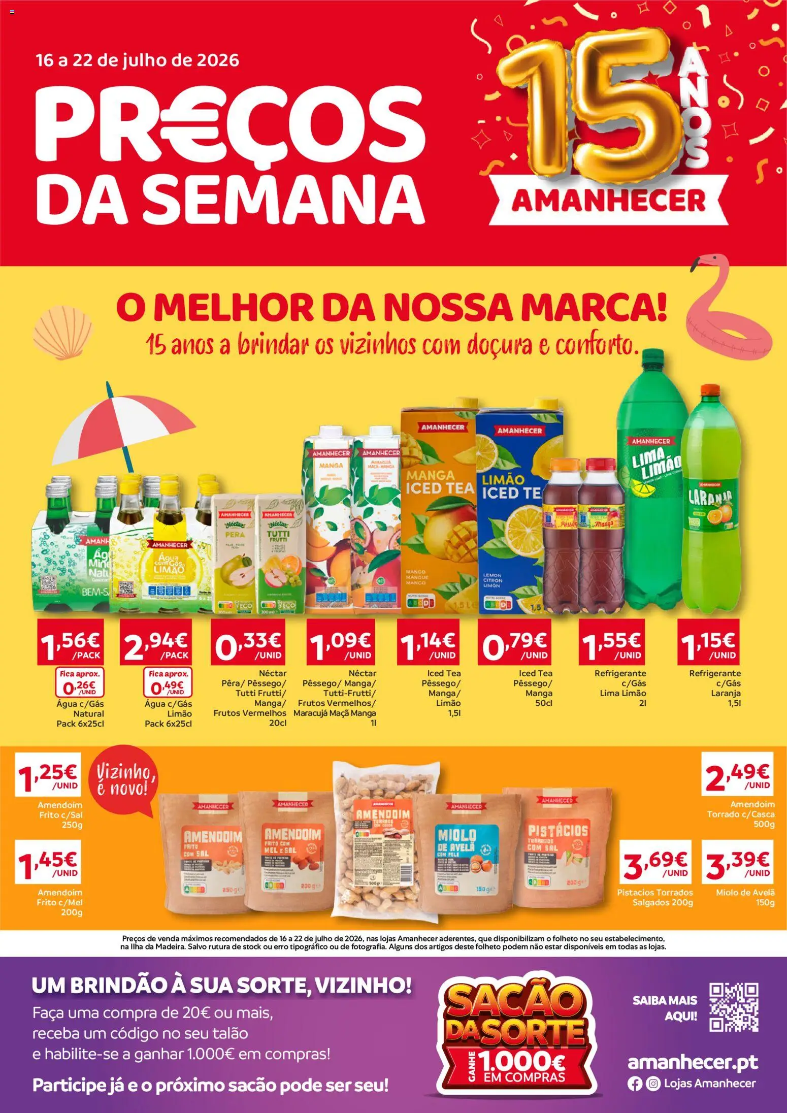 Amanhecer Folheto Madeira │ válido de 16/07/2026 | Página: 1 | Produtos: Refrigerante, Faca, Maça, Mel