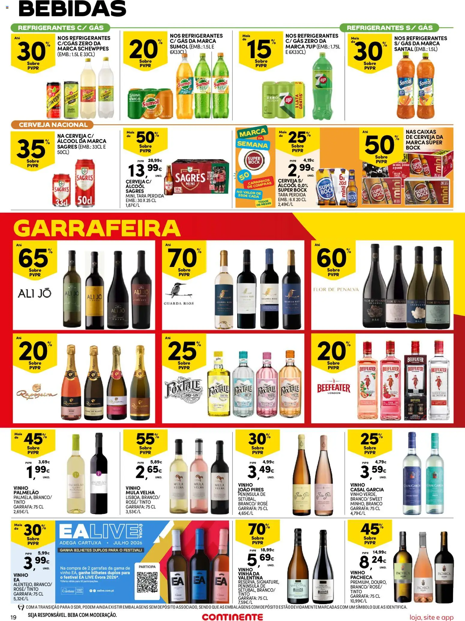 Continente Semanal Continente Bom Dia │ válido de 16.06.2026 | Página: 19 | Produtos: Super bock, Vinho, Cerveja, Gin