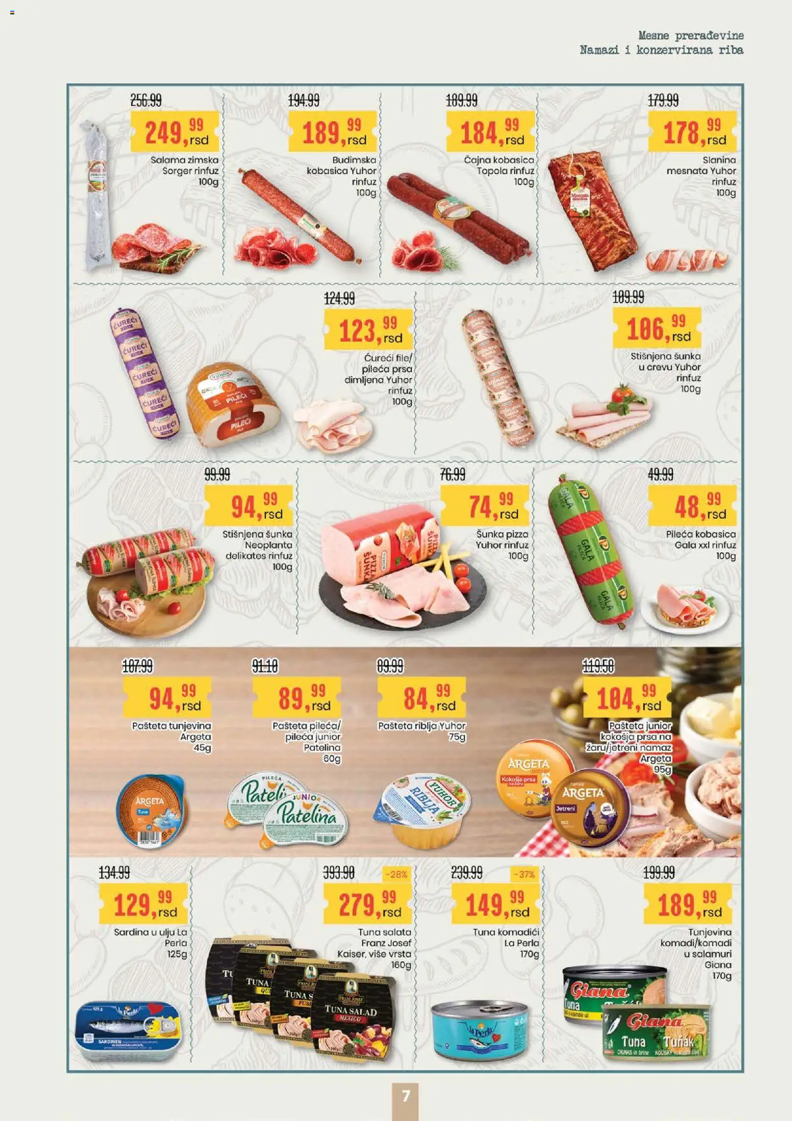 Aroma Market katalog - važi od 28.05.2026 | Strana: 7 | Proizvode: Salama, Šunka, Slanina, Pašteta
