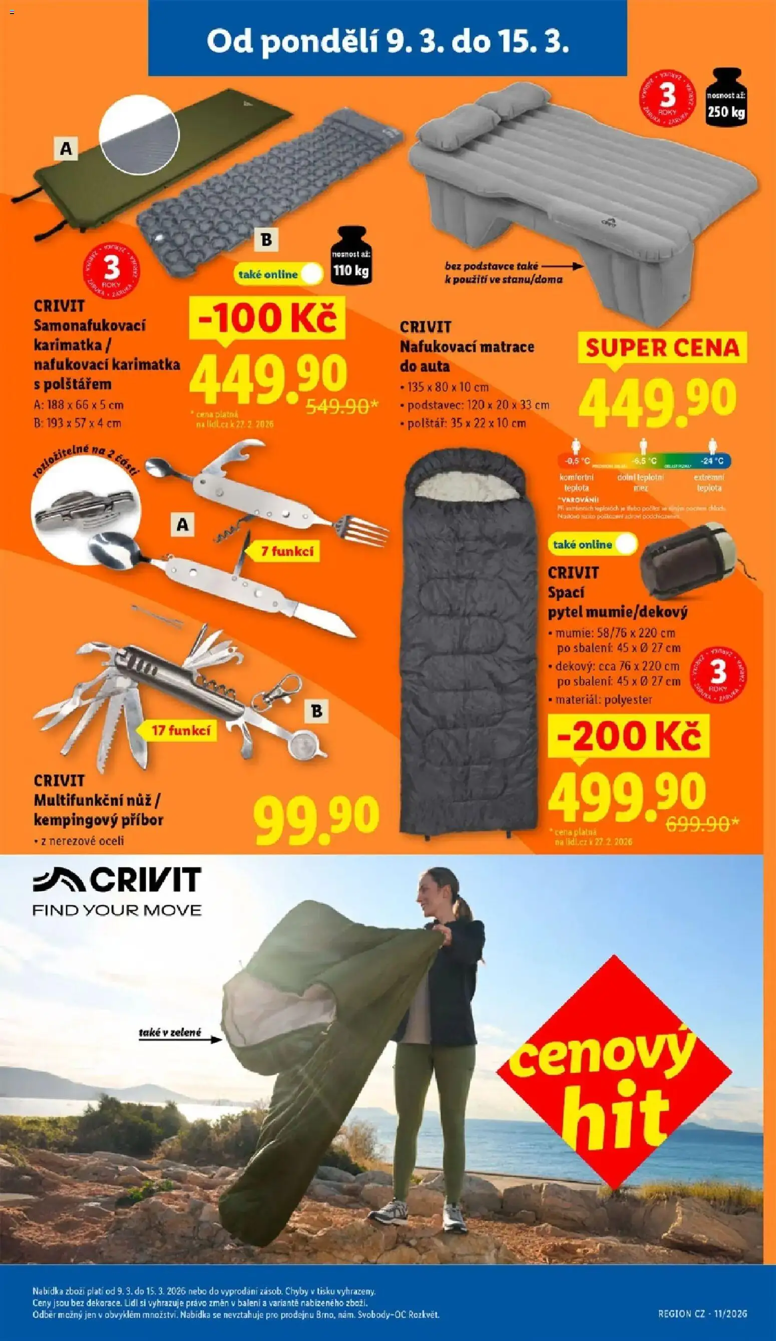 Lidl aktuální leták od 09.03.2026 | Strana: 37 | Produkty: Nůž, Polštář, Nafukovací karimatka, Spací pytel