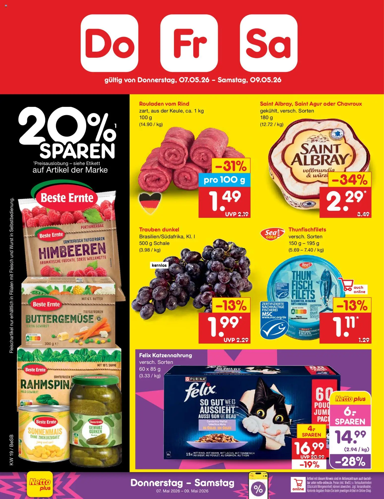 Netto Marken-Discount Super wochenende – gültig ab 07.05.2026 | Seite: 1 | Produkte: Butter, Trauben, Wurst, Fleisch