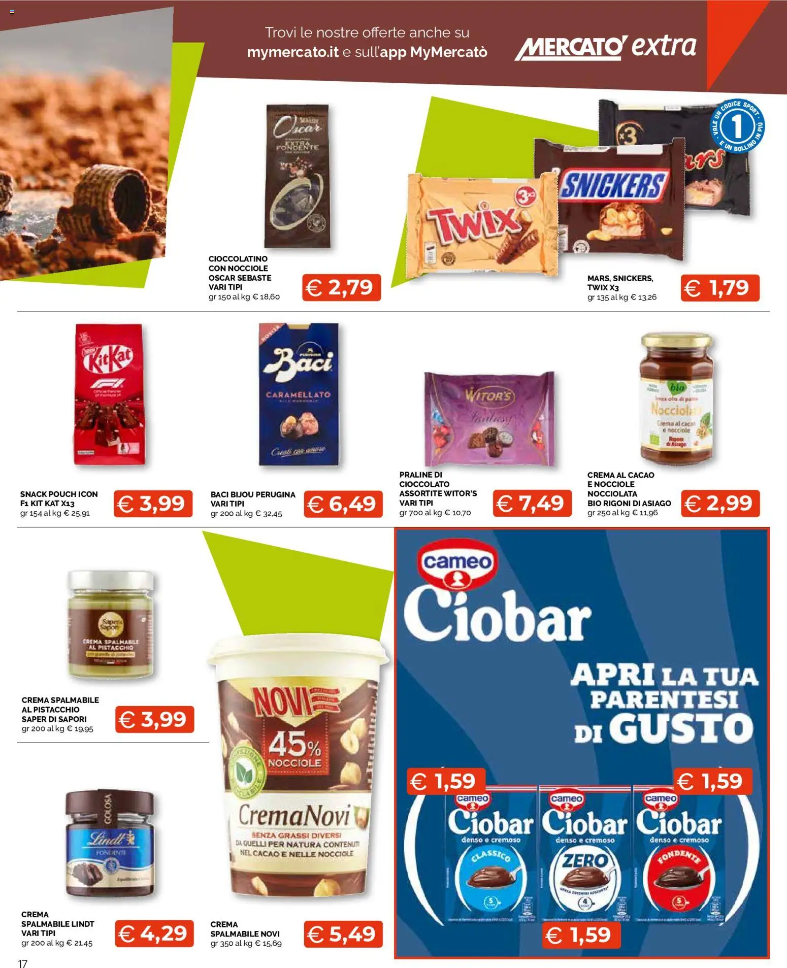 Volantino Mercatò del 12/10/2026 | Pagina: 17 | Prodotti: Crema, Pistacchio, Lindt, Snickers
