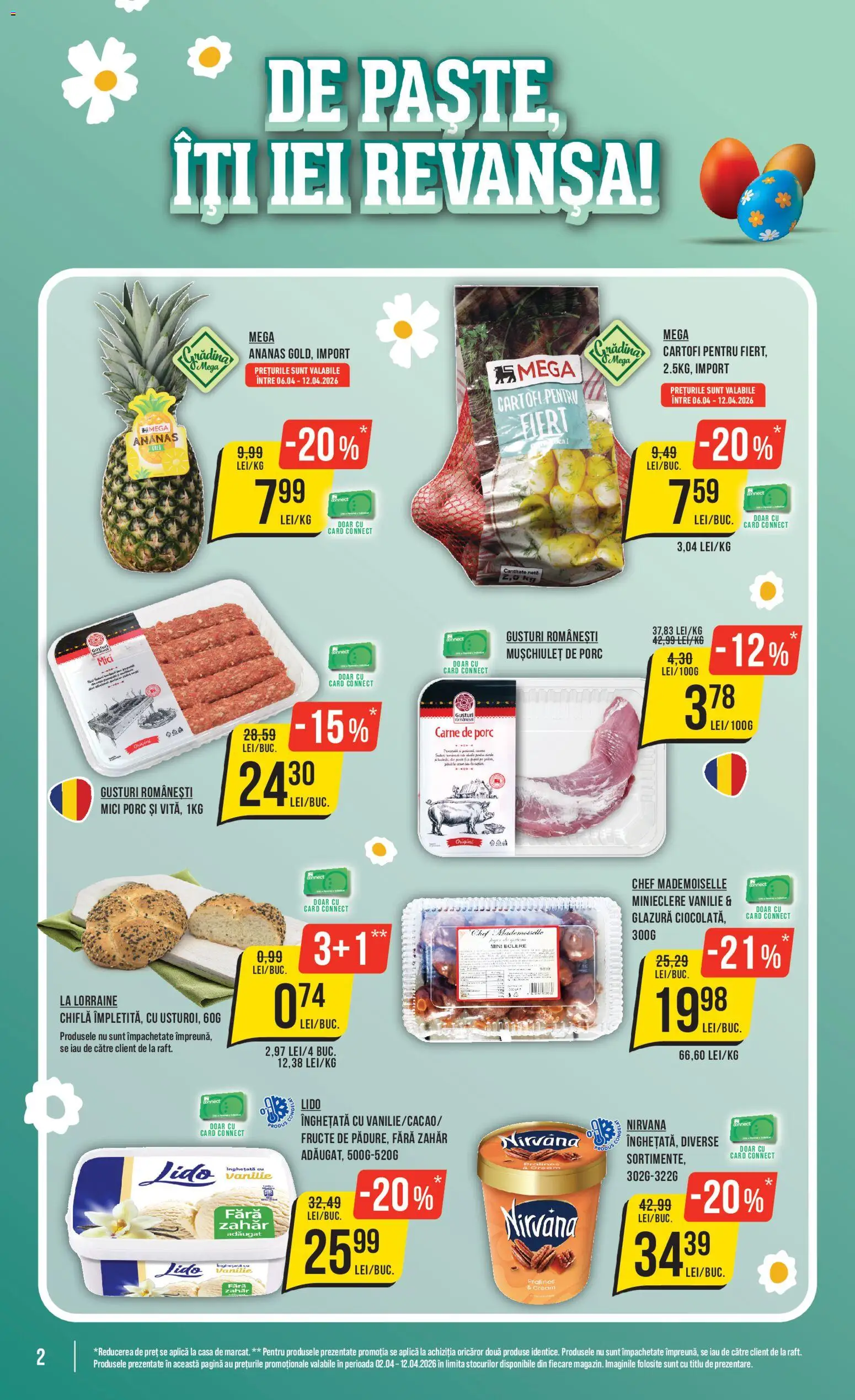Noul catalog Mega Image – valabil de la 09.04.2026 | Pagină: 2 | Produse: Chiflă, Cartofi, Fructe, Zahăr