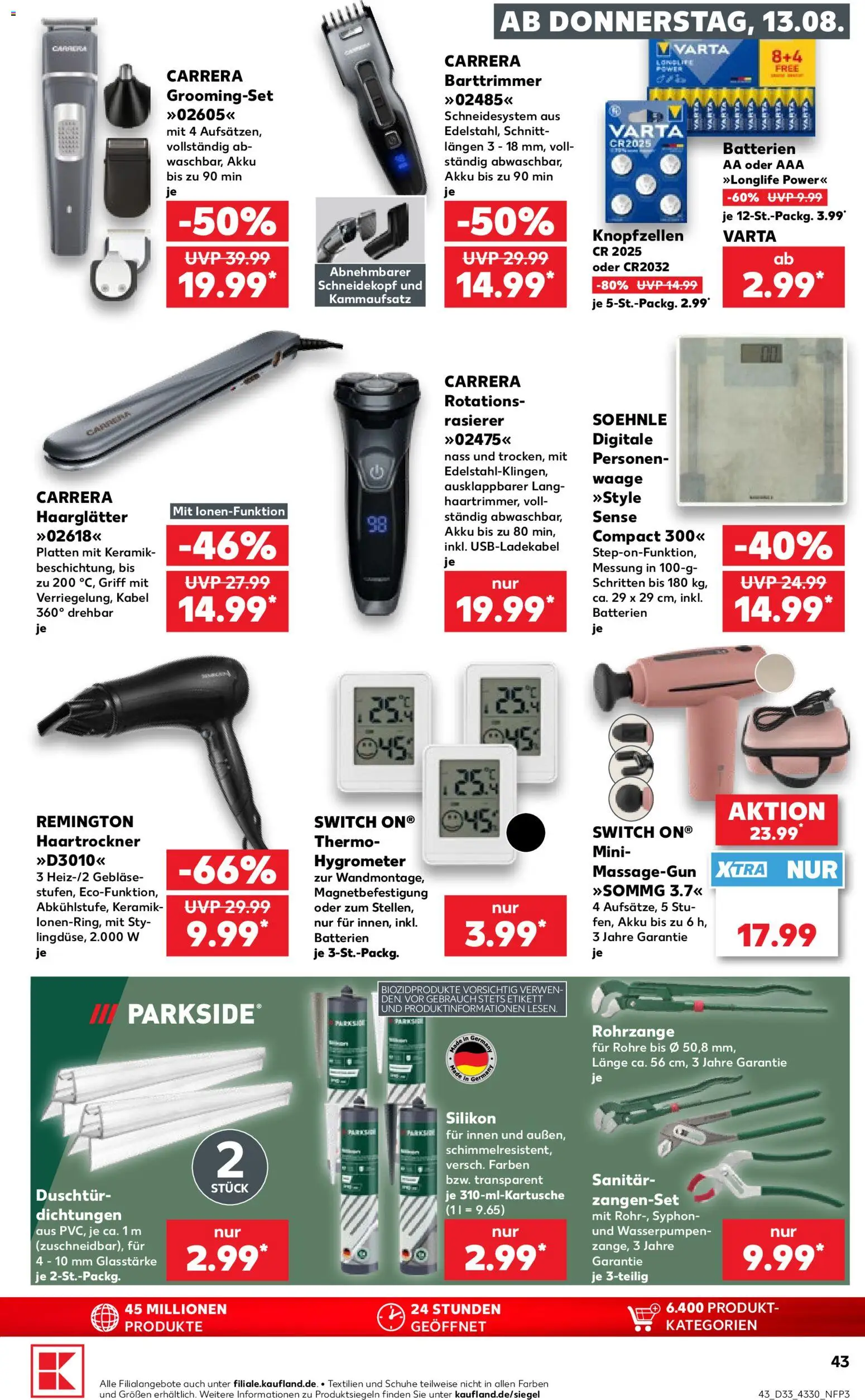 Kaufland Prospekt Berlin – gültig ab 13.08.2026 | Seite: 43 | Produkte: Kabel, Haartrockner, Haarglätter, Batterien