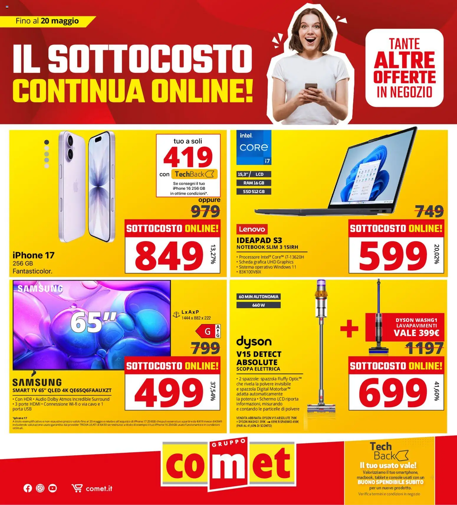 Volantino Comet del 18.05.2026 | Pagina: 1 | Prodotti: Scopa, USB, Dyson, Samsung