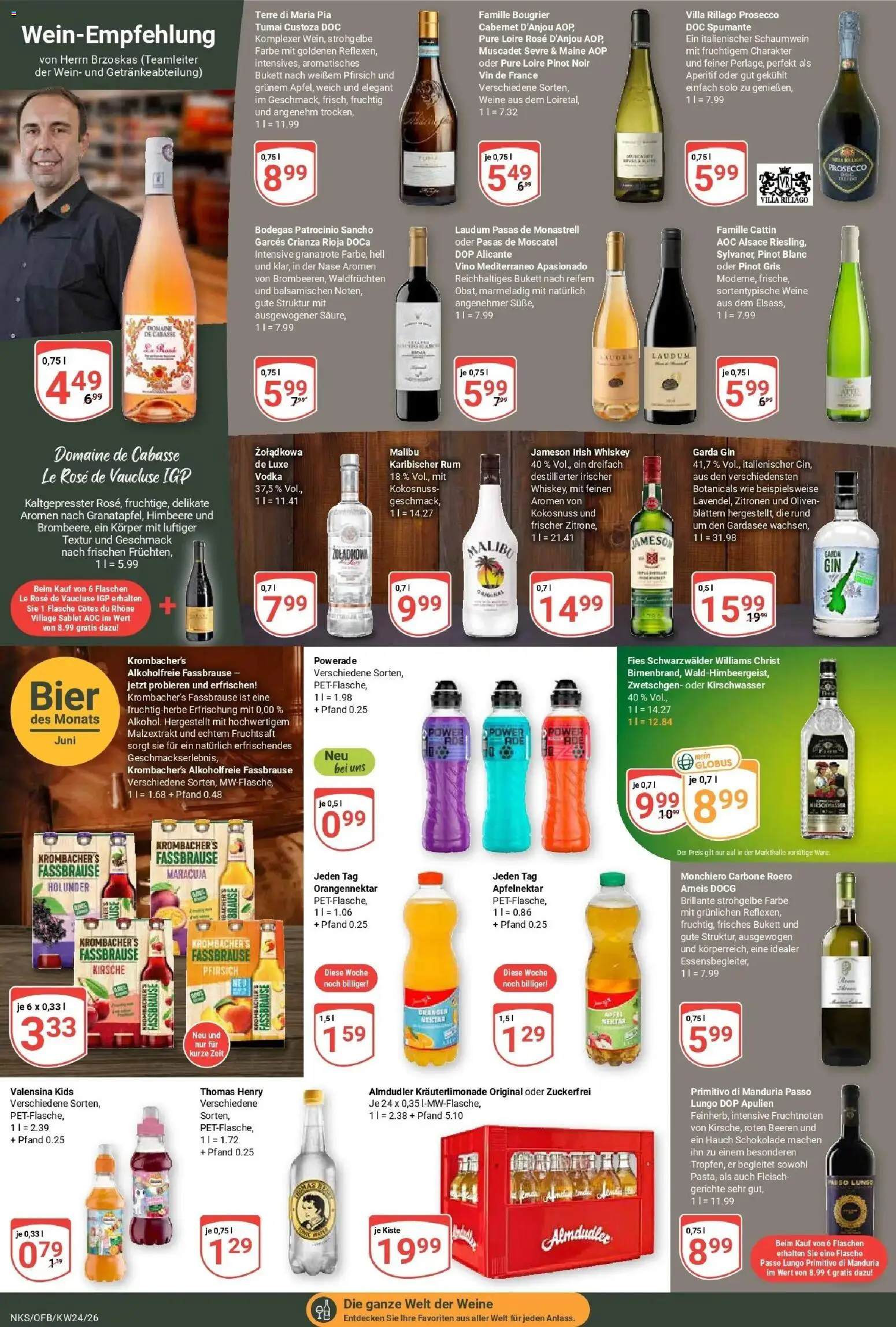 Globus Prospekt Neunkirchen – gültig ab 08.06.2026 | Seite: 20 | Produkte: Prosecco, Himbeere, Fassbrause, Whiskey