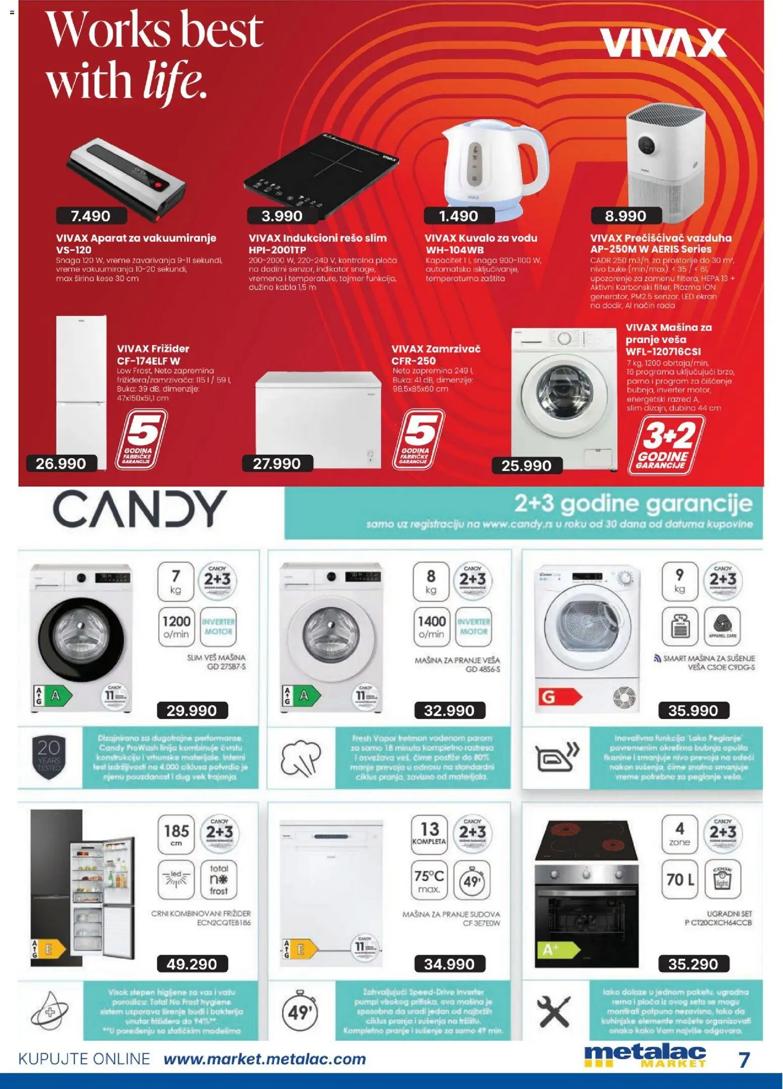 Metalac Market katalog - važi od 01.09.2026 | Strana: 7 | Proizvode: Plazma, Indukcioni rešo, Kombinovani frižider, Candy