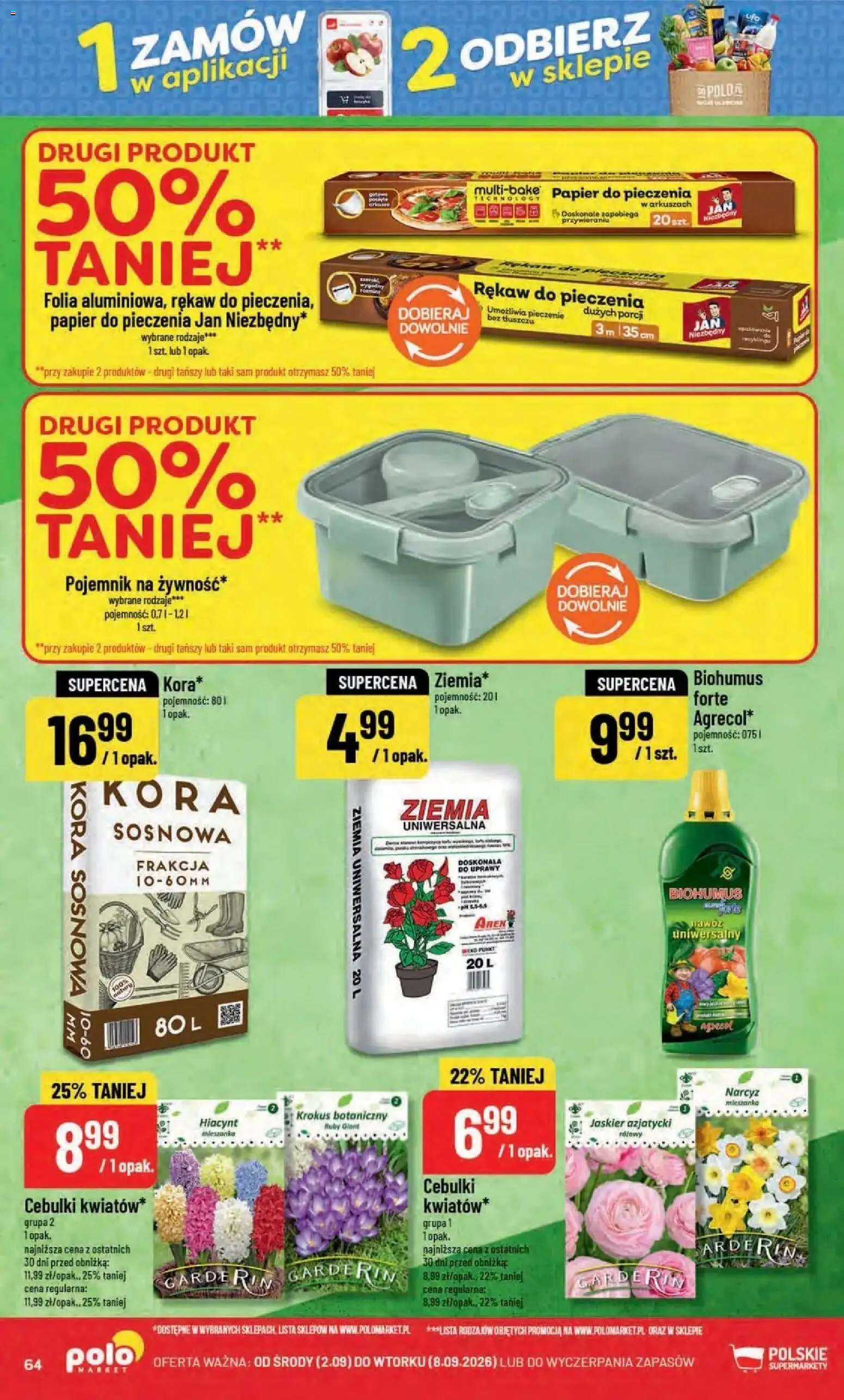 Nowa POLOmarket gazetka od jutra 02.09.2026 | Strona: 64 | Produkty: Ziemia uniwersalna, Papier do pieczenia, Rękaw do pieczenia, Folia